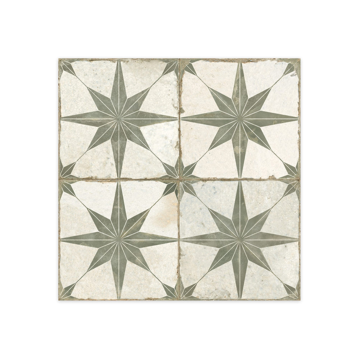 Carrelage Vintage effet Carreau ciment Etoile Verte et Fond Blanc 45x45x0,95 cm Sparta - Sol et mur intérieur