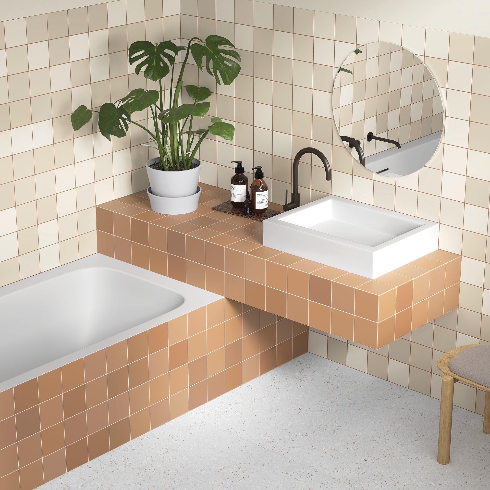 Carrelage effet Zellige Beige Sable 12,3x12,3x0,87 cm Cubriel - Sol et mur intérieur