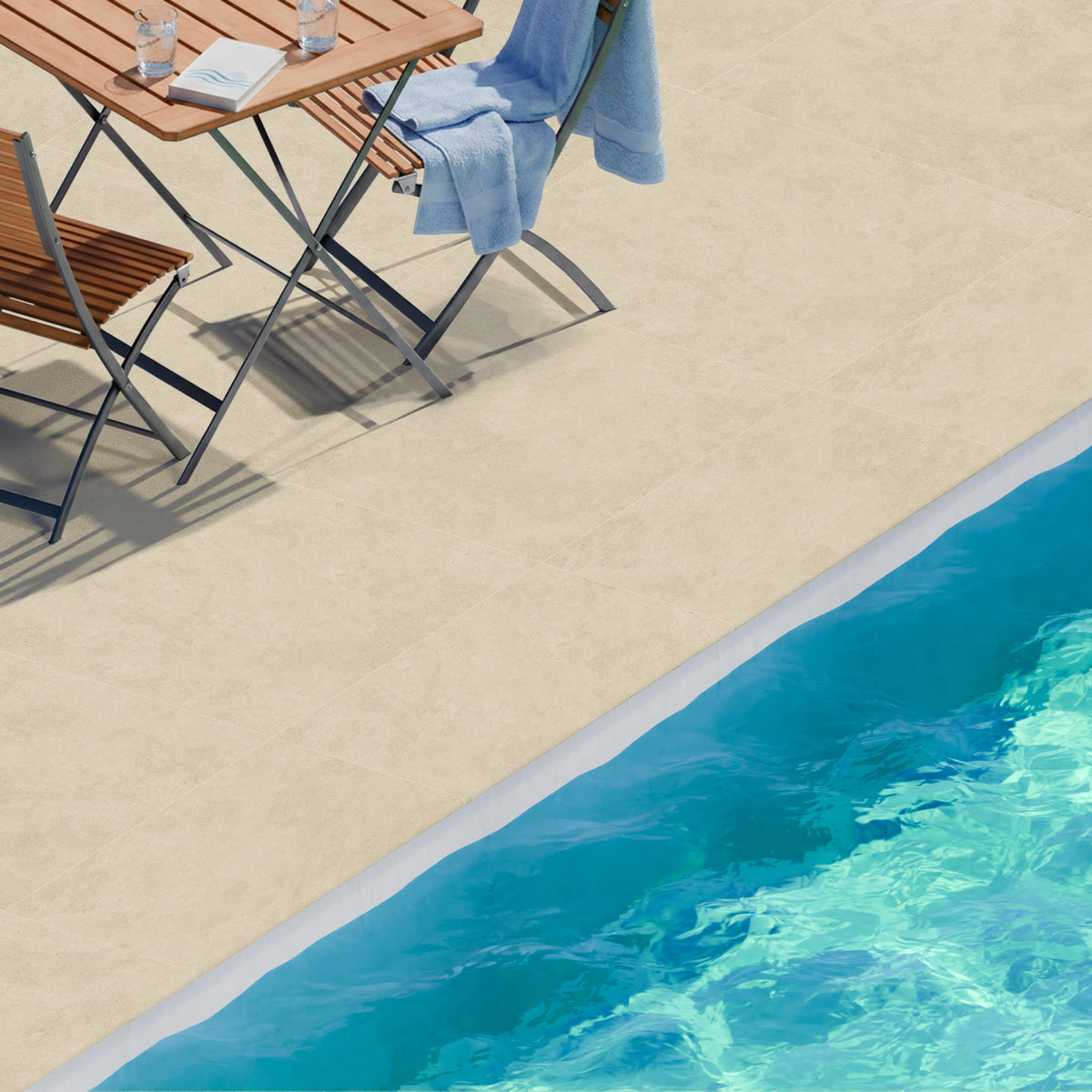 Margelle de piscine effet Pierre Calcaire Beige Sable 80x40x2 cm Bord 1/2 Rond Rocalta