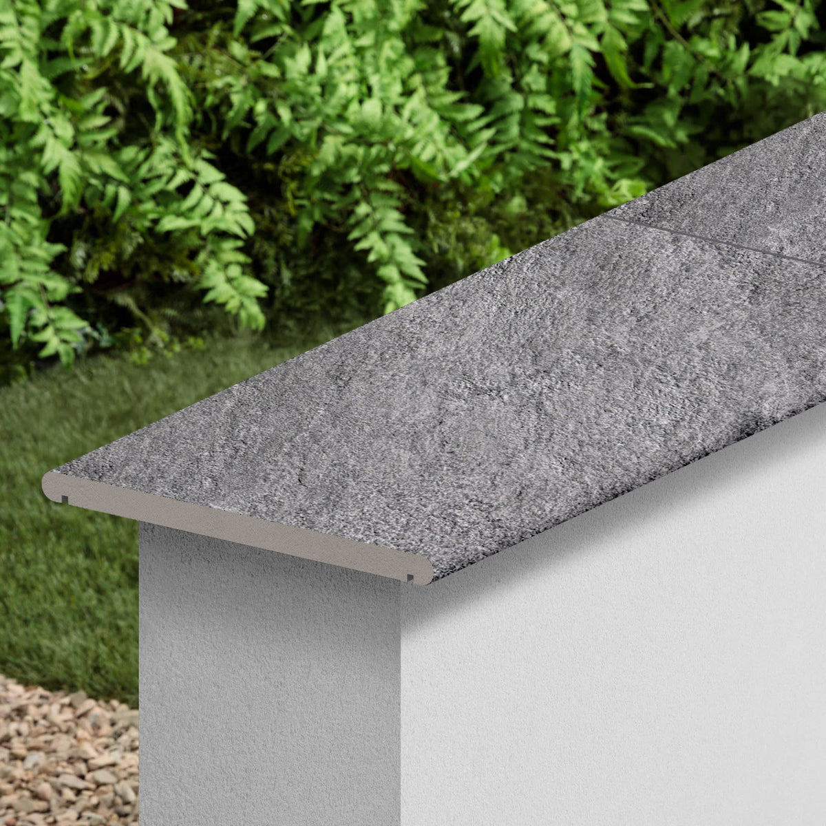 Couvertine effet Pierre Quartzite Gris Ombre 60x30x2 cm Bord 1/2 Rond Double Larmier Teravio