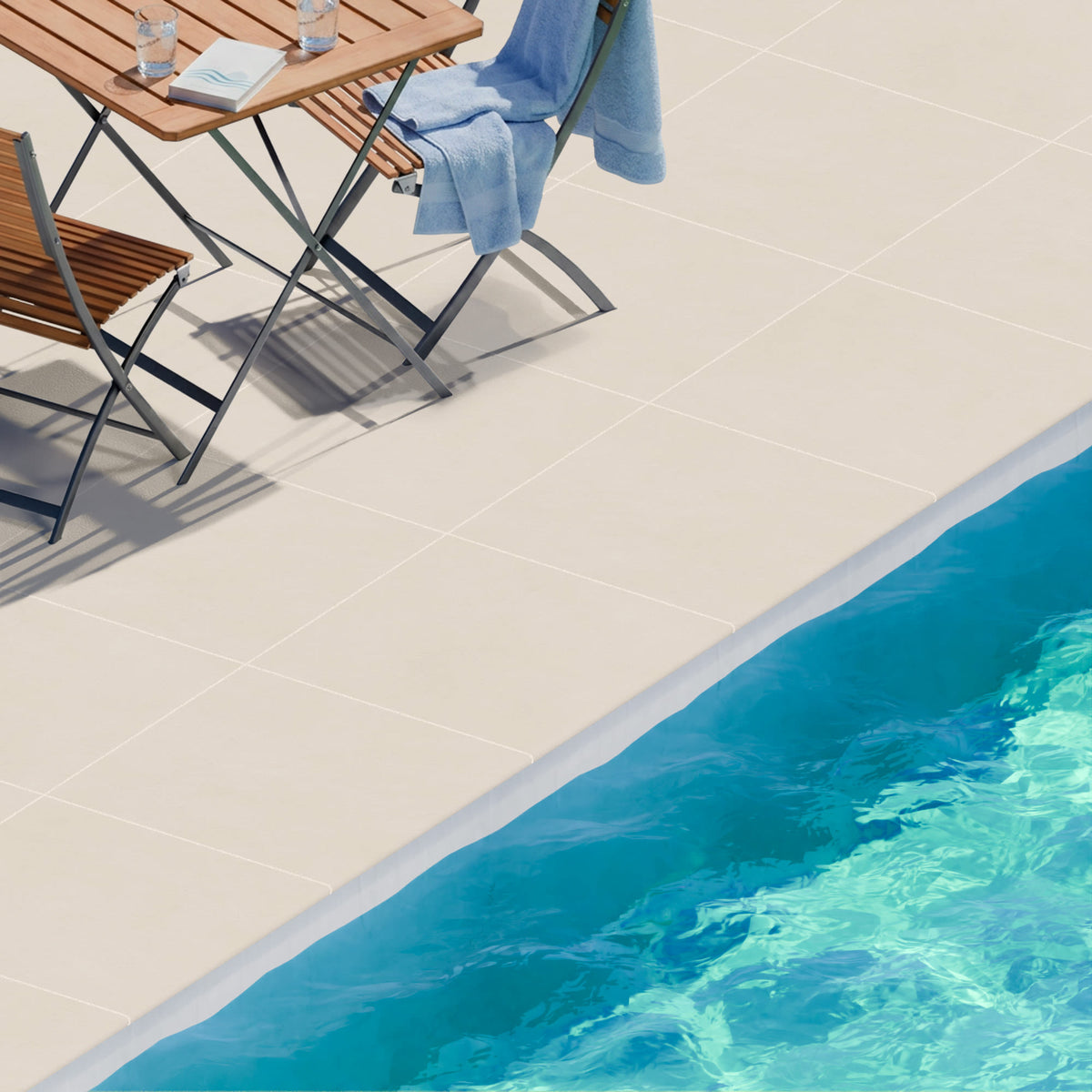Margelle de piscine effet Béton Blanc Minéral 60x60x2 cm Bord 1/2 Rond Benzaro