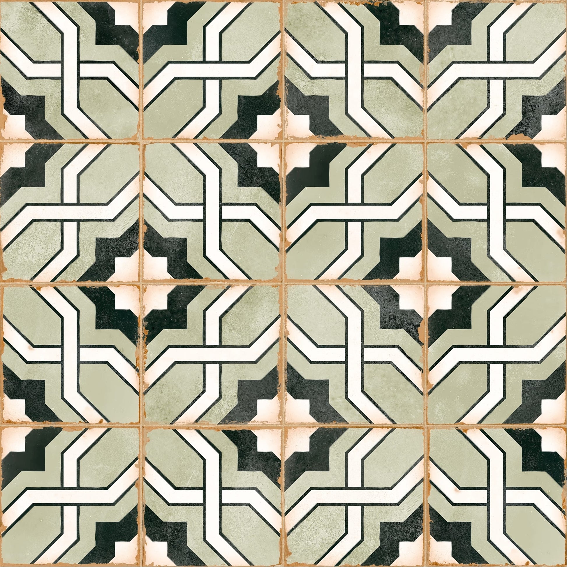 Carrelage effet Carreau ciment Noreza Vert 12,4x12,4x0,8 cm Serano - Sol et mur intérieur
