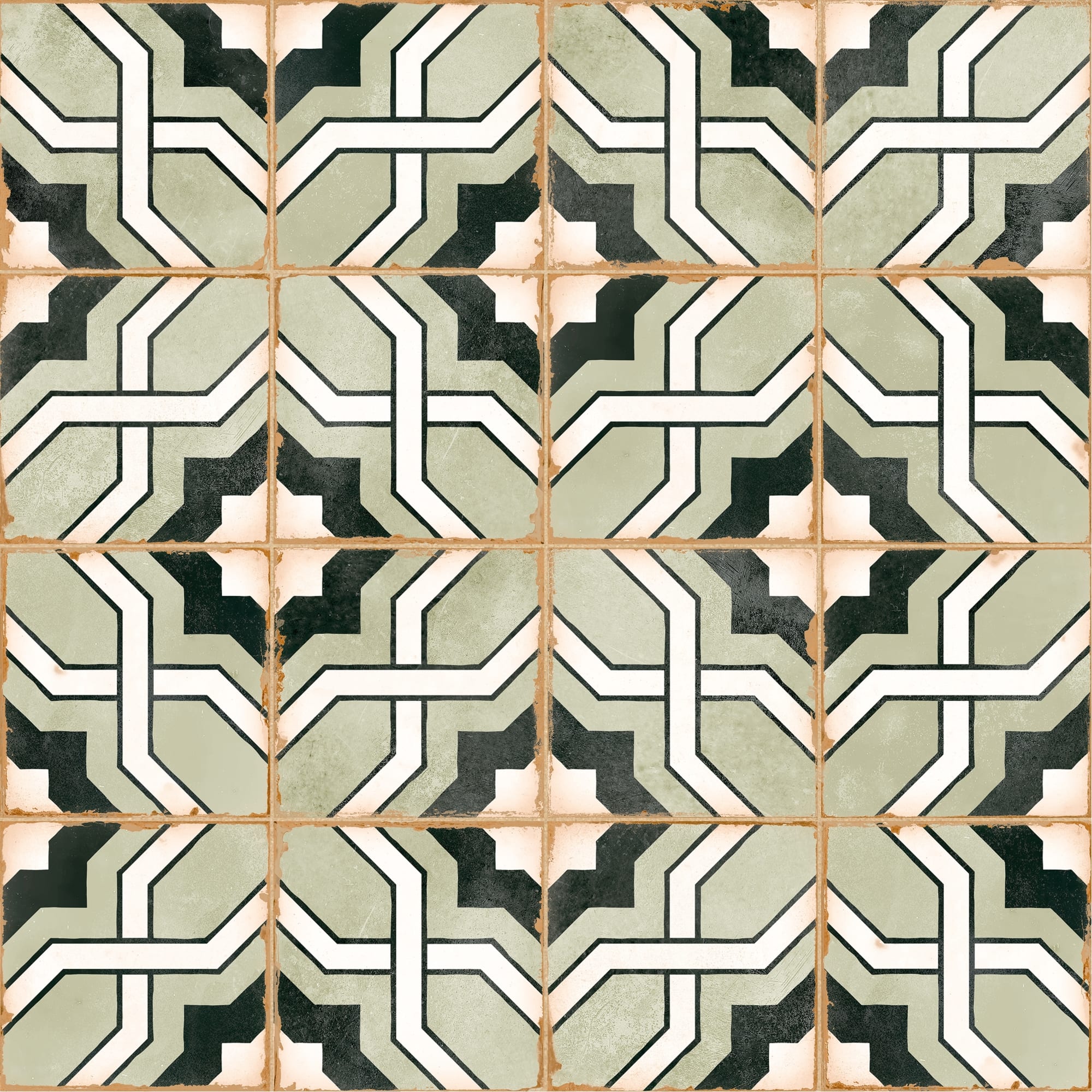 Carrelage effet Carreau ciment Noreza Vert 12,4x12,4x0,8 cm Serano - Sol et mur intérieur