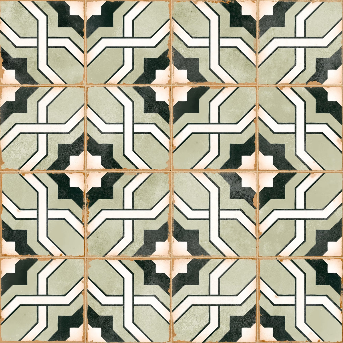 Carrelage effet Carreau ciment Noreza Vert 12,4x12,4x0,8 cm Serano - Sol et mur intérieur