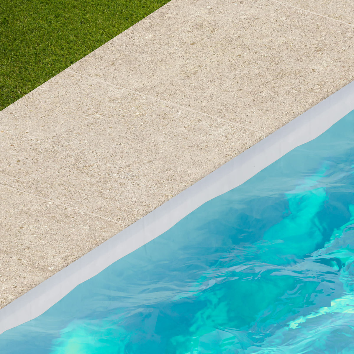 Margelle de piscine effet Pierre Calcaire Beige Sable 60x60x2 cm Bord 1/2 Rond Domella