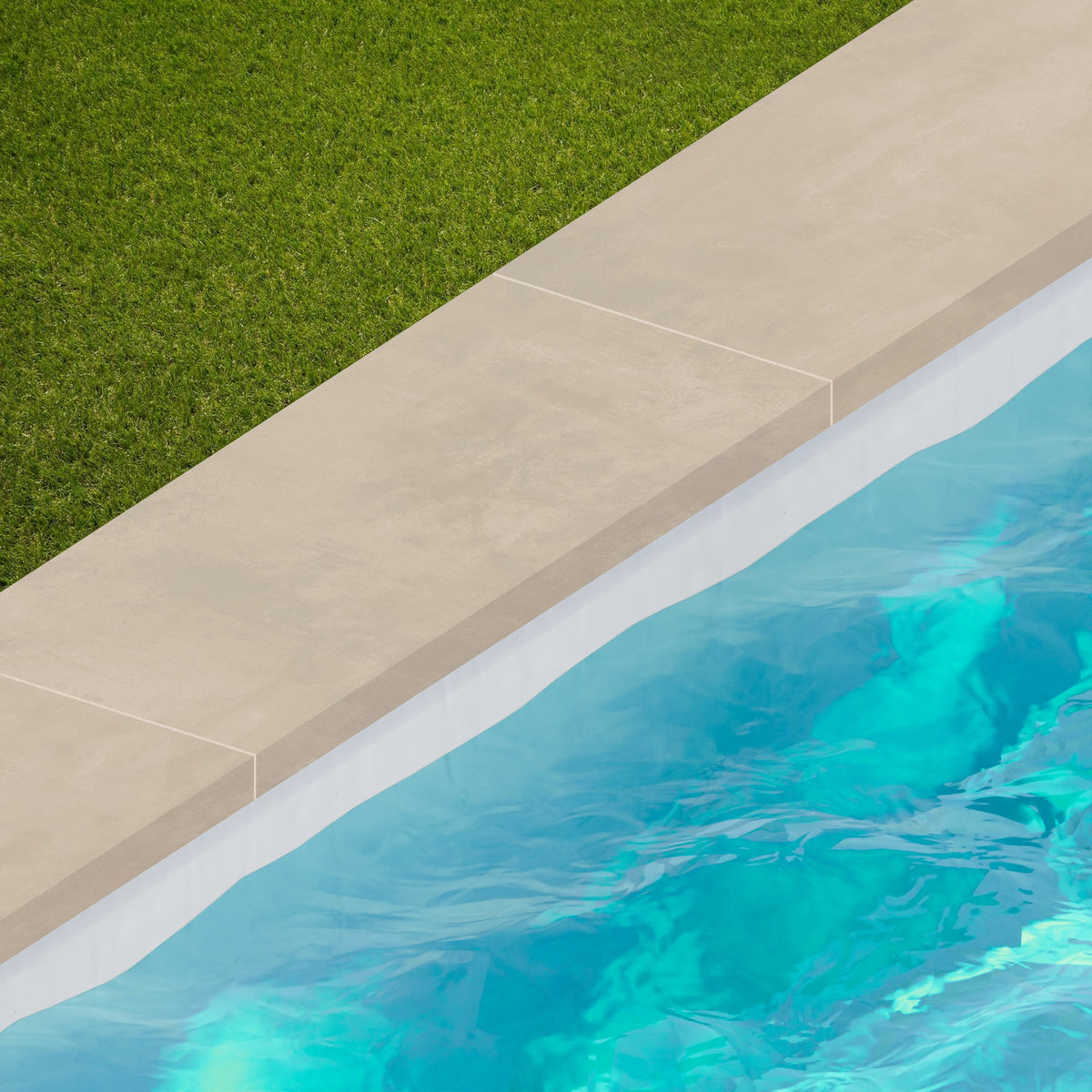 Margelle de piscine effet Béton Beige Crème 80x33x2 cm Bord Droit avec retombée Vetrano