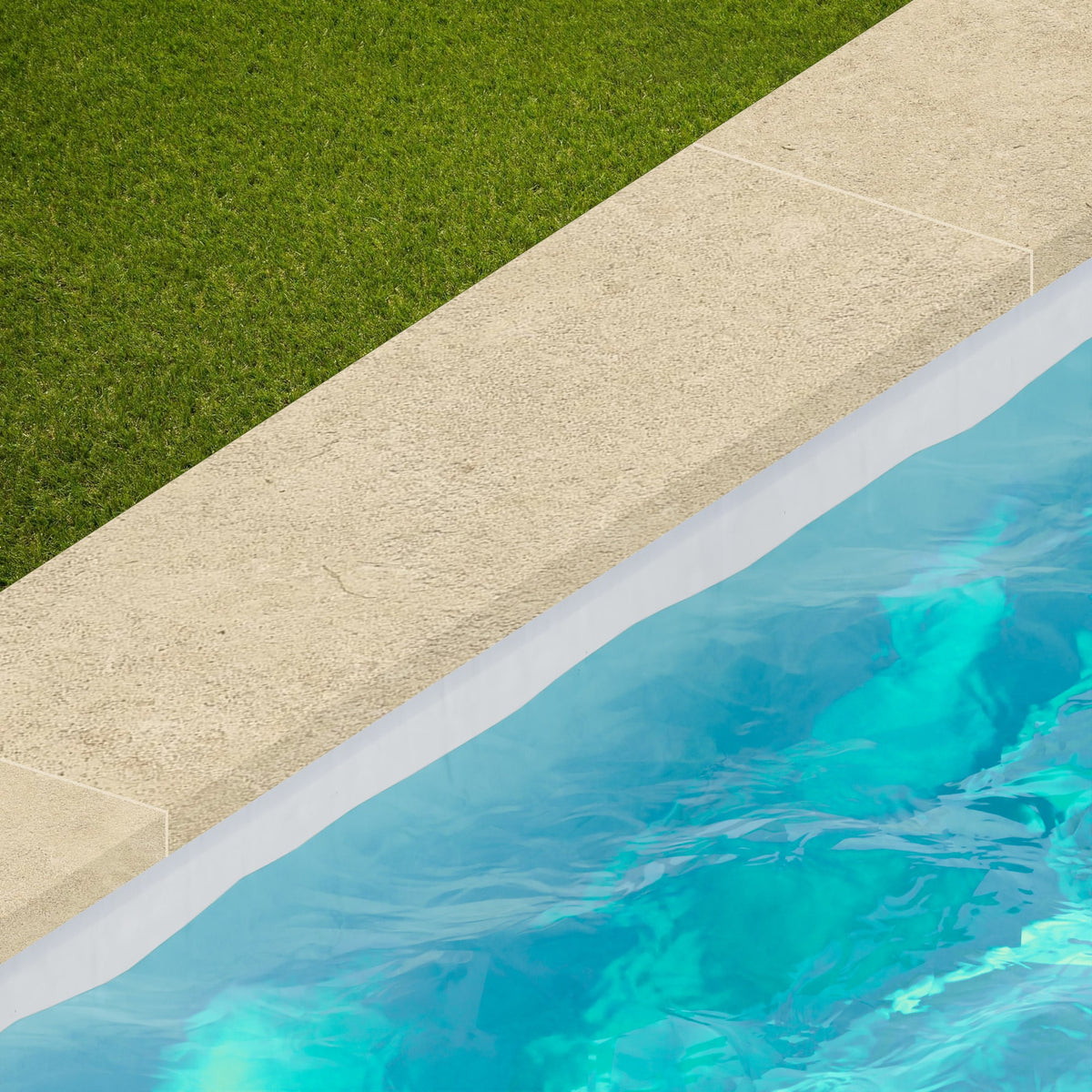Margelle de piscine effet Pierre Calcaire Beige Sable 120x33x2 cm Bord Droit avec retombée Rocalta