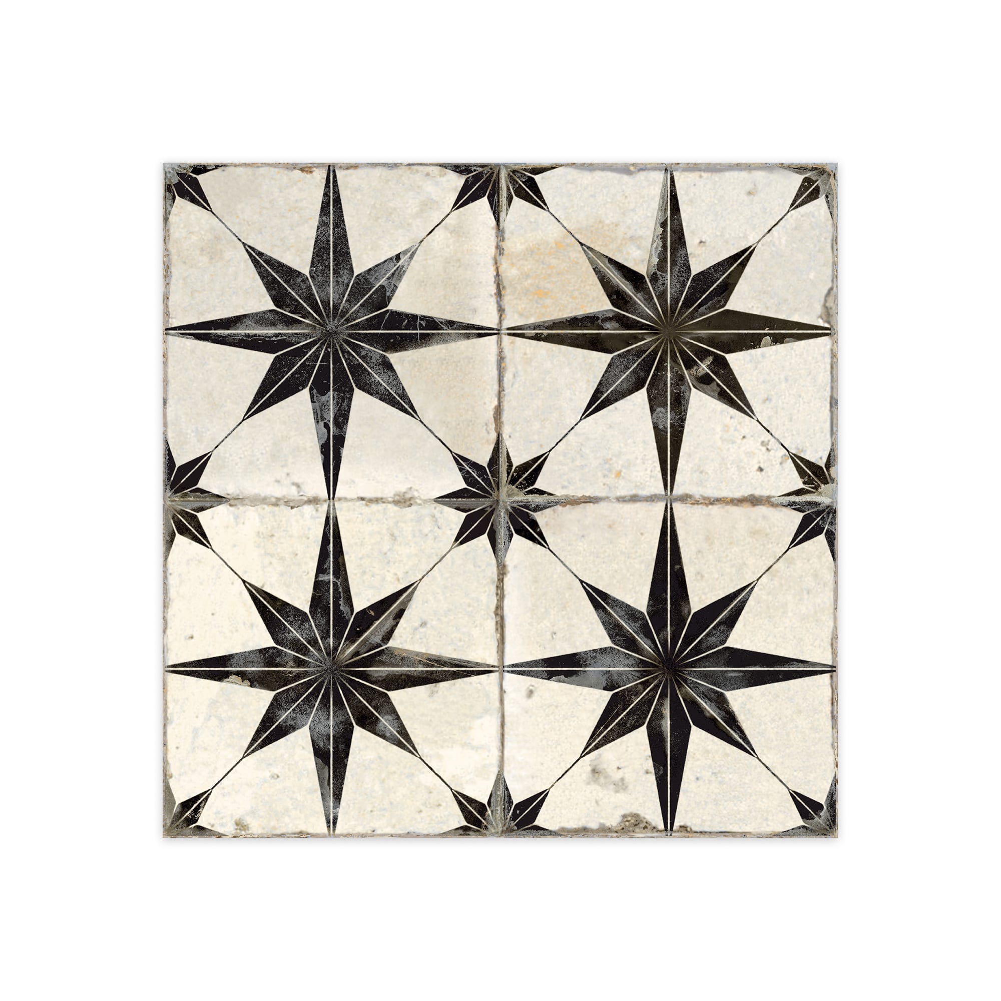 Carrelage Vintage effet Carreau ciment 3D Etoile Noire et Fond Blanc 45x45x0,95 cm Sparta - Sol et mur intérieur