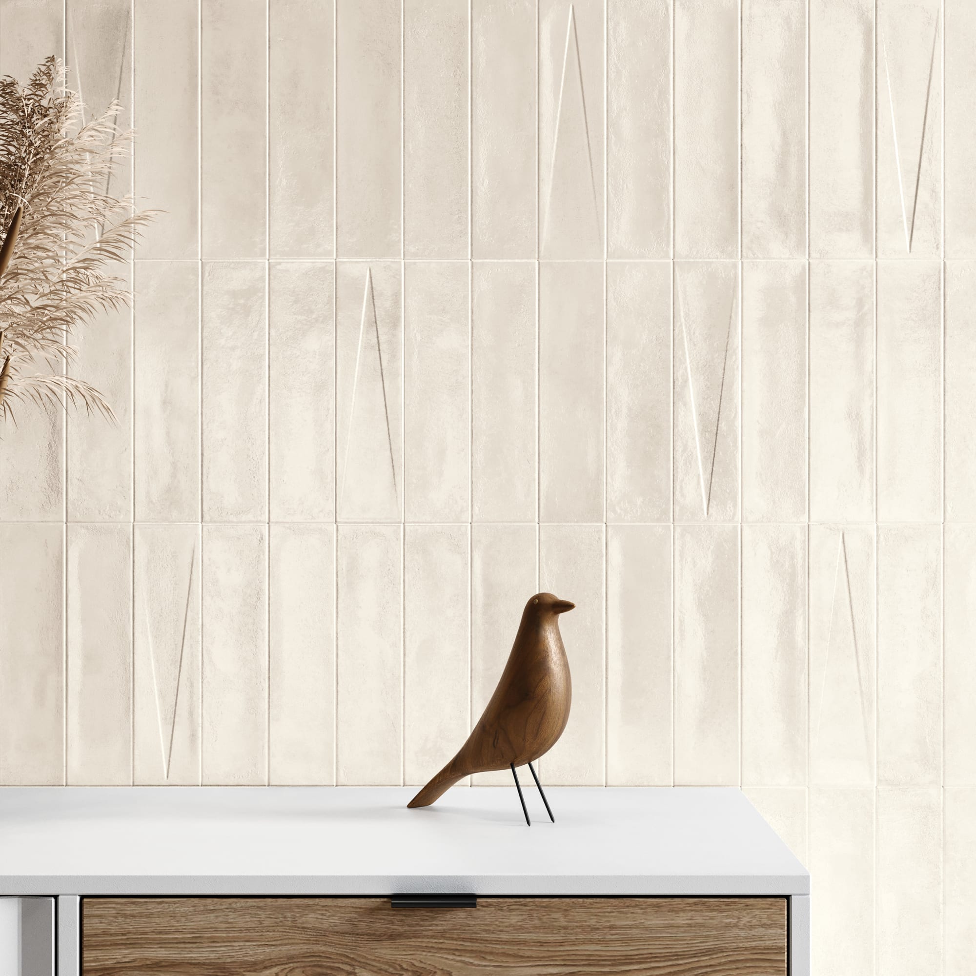 Carrelage effet Zellige 3D Beige Clair 24,6x6x0,85 cm Montel - Mur intérieur