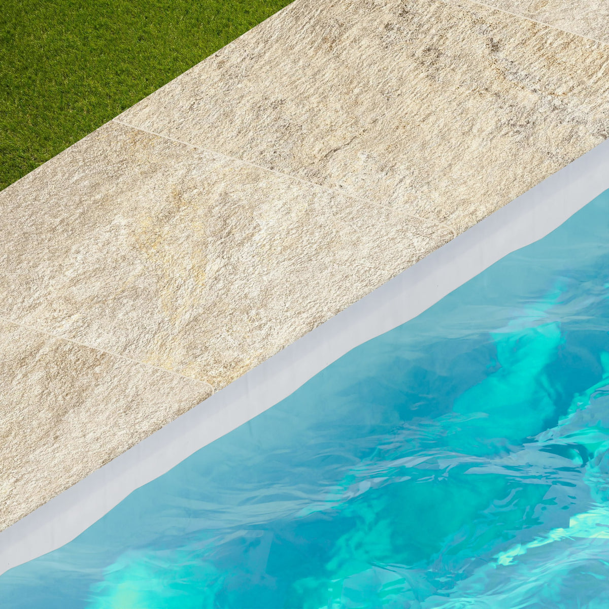Margelle de piscine effet Pierre Quartzite Gris Beige 60x60x2 cm Bord 1/2 Rond Salvero