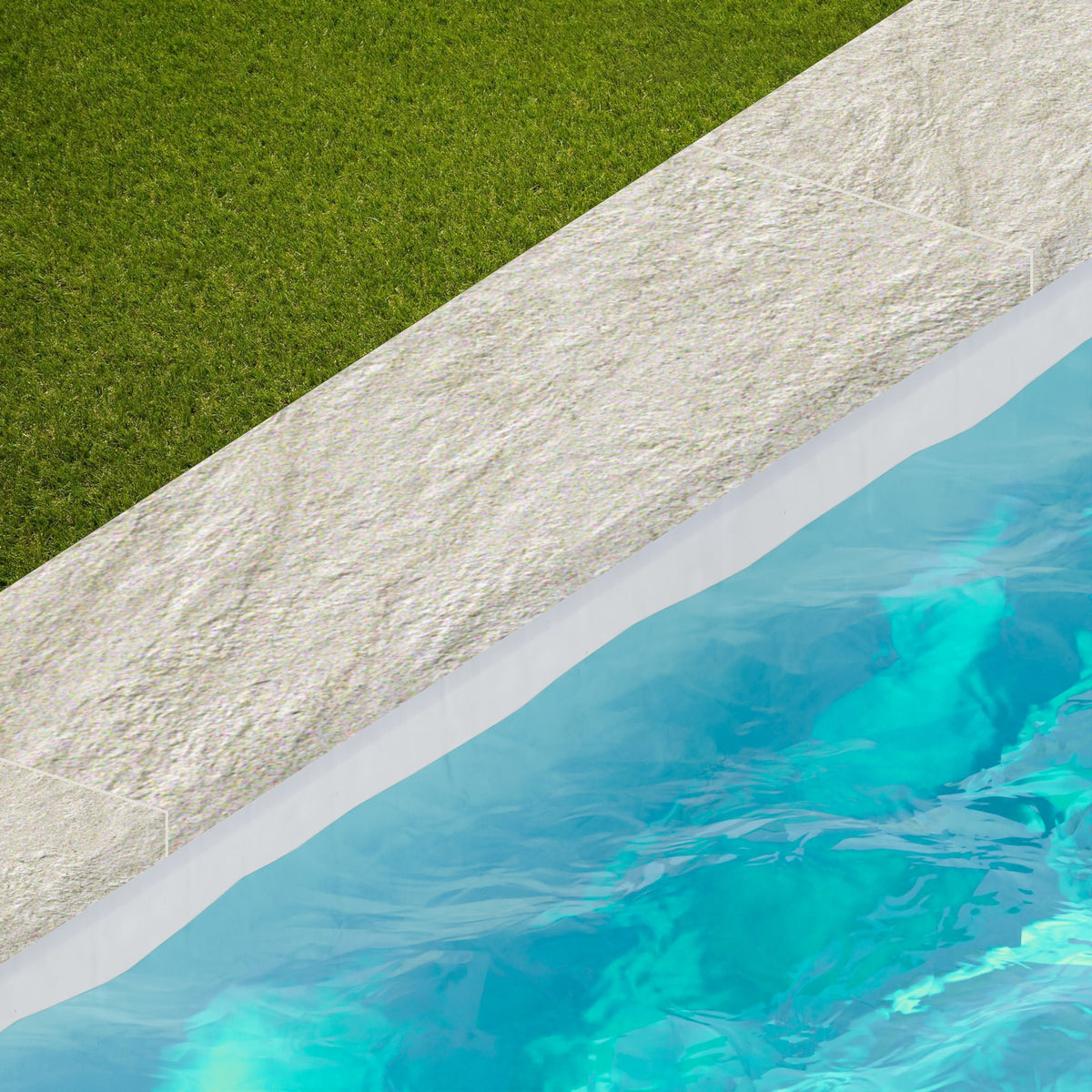 Margelle de piscine effet Pierre Quartzite Gris Crème 120x33x2 cm Bord Droit avec retombée Teravio