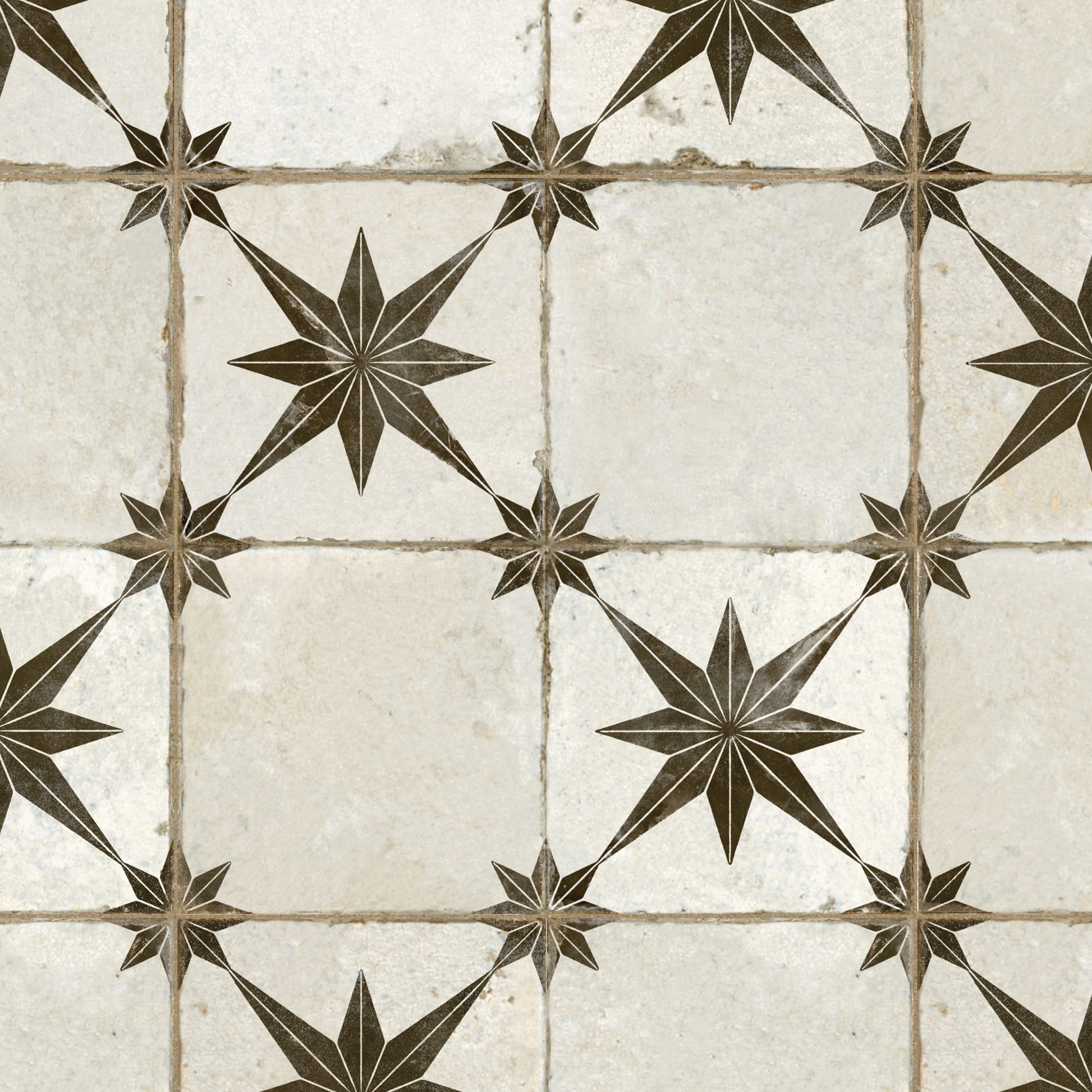 Carrelage Vintage effet Carreau ciment Mix Etoile Noire et Fond Blanc 45x45x0,95 cm Sparta - Sol et mur intérieur