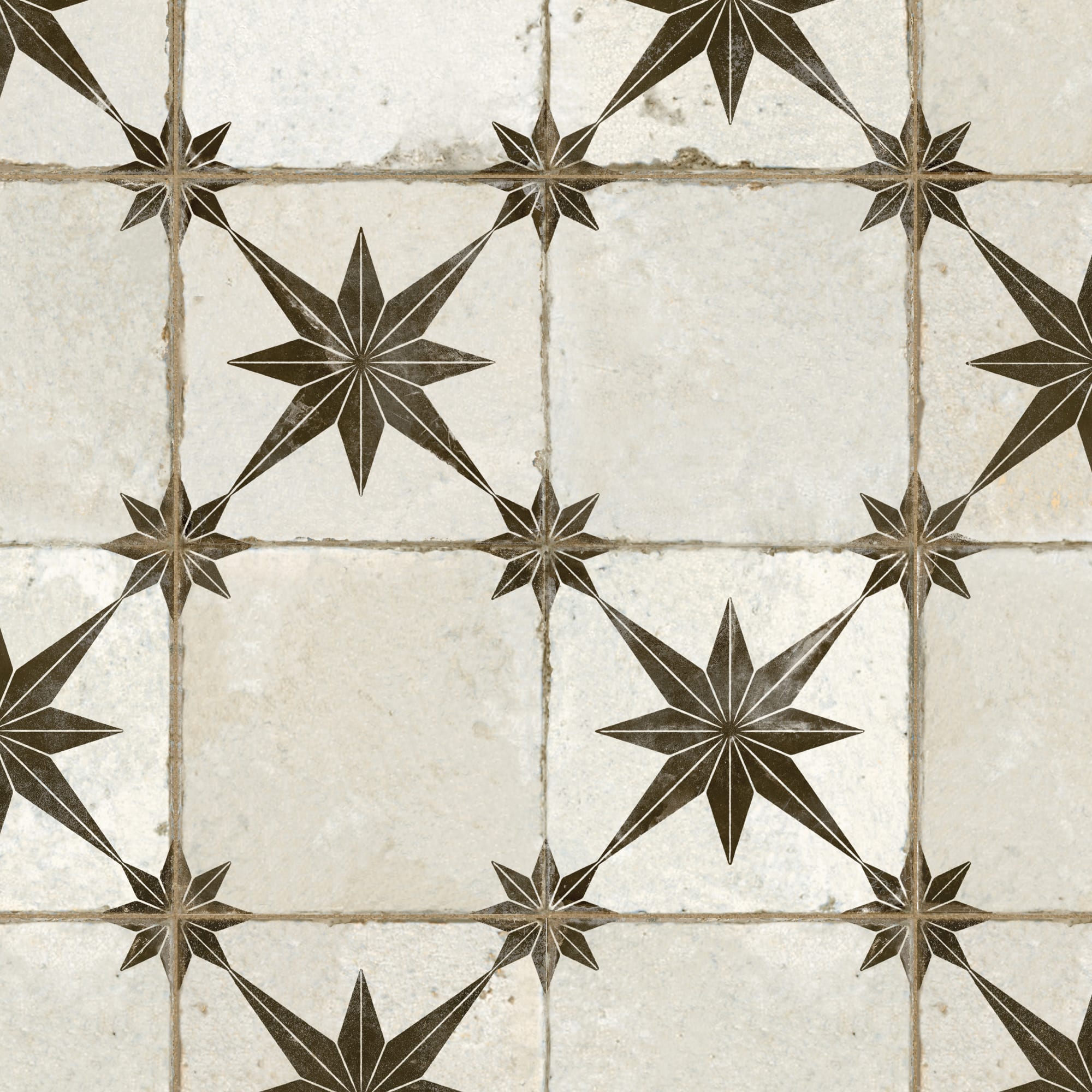 Carrelage Vintage effet Carreau ciment Mix Etoile Noire et Fond Blanc 45x45x0,95 cm Sparta - Sol et mur intérieur