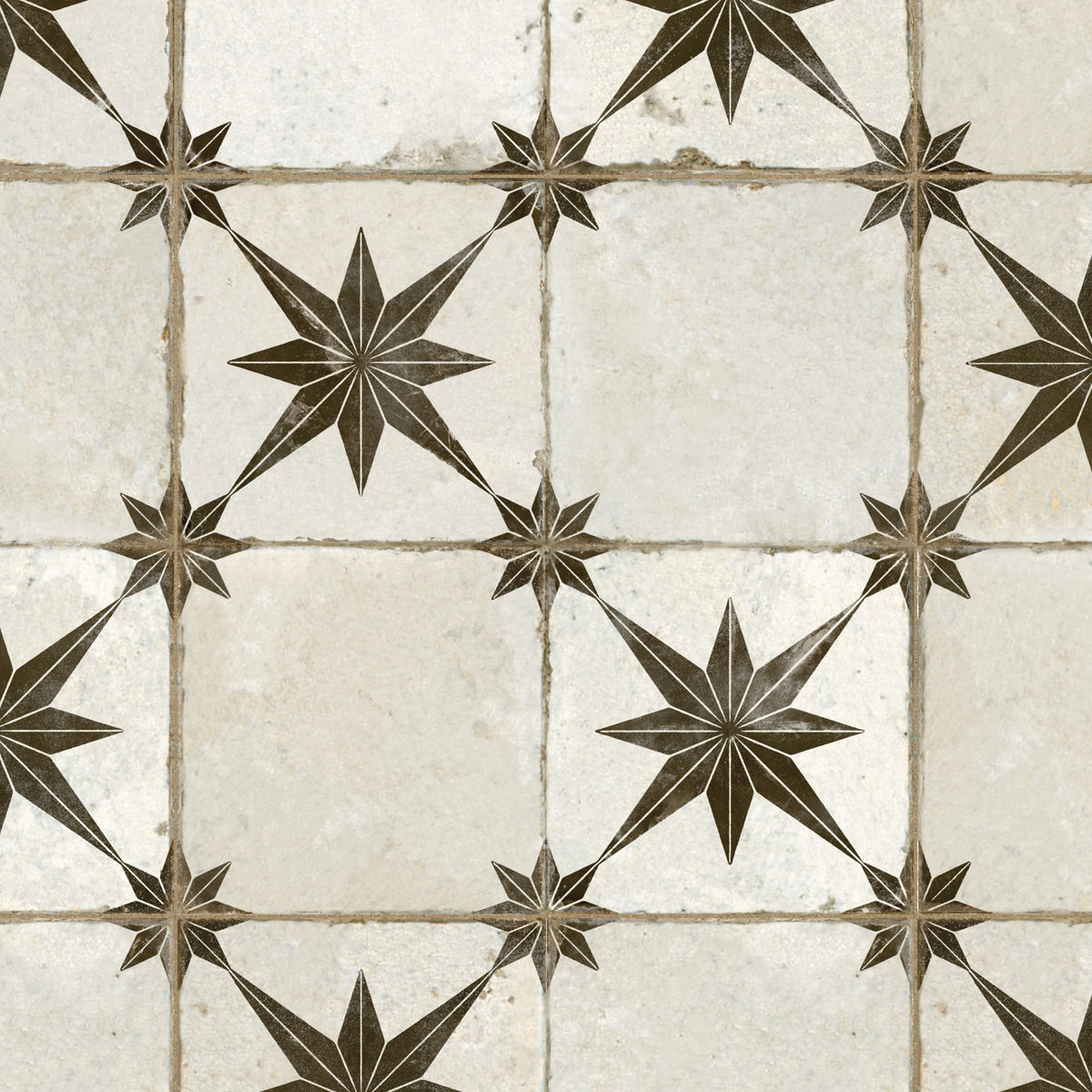 Carrelage Vintage effet Carreau ciment Mix Etoile Noire et Fond Blanc 45x45x0,95 cm Sparta - Sol et mur intérieur