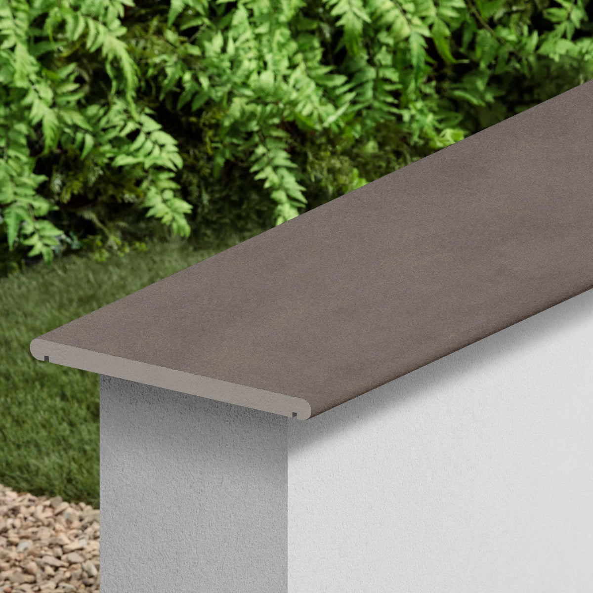 Couvertine effet Béton Brun Cuir 120x30x2 cm Bord 1/2 Rond Double Larmier Vetrano