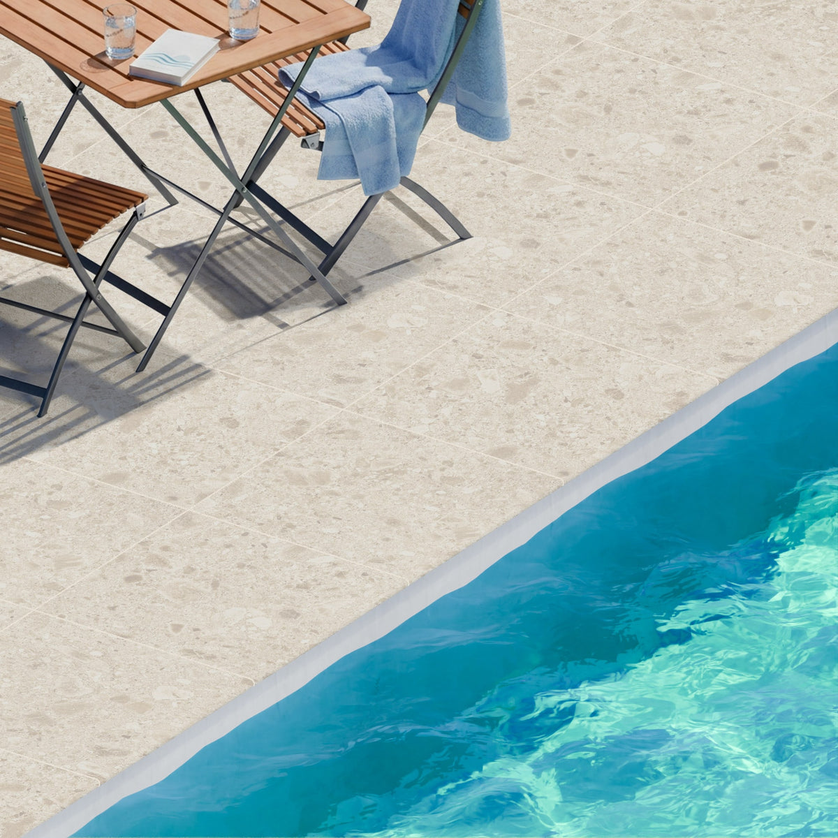 Margelle de piscine effet Pierre Ceppo di Gré Beige 60x60x2 cm Bord 1/2 Rond Massira