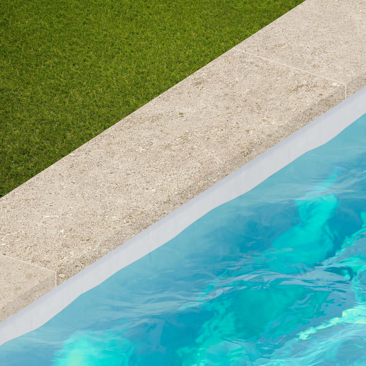 Margelle de piscine effet Pierre Calcaire Beige Sable 120x33x2 cm Bord Droit avec retombée Domella
