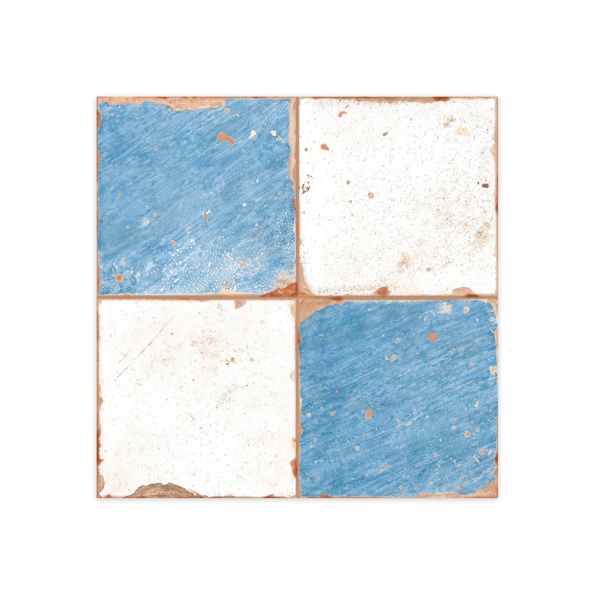 Carrelage Vintage Bleu et Blanc Damier 33x33x0,95 cm Rhodes - Sol et mur intérieur
