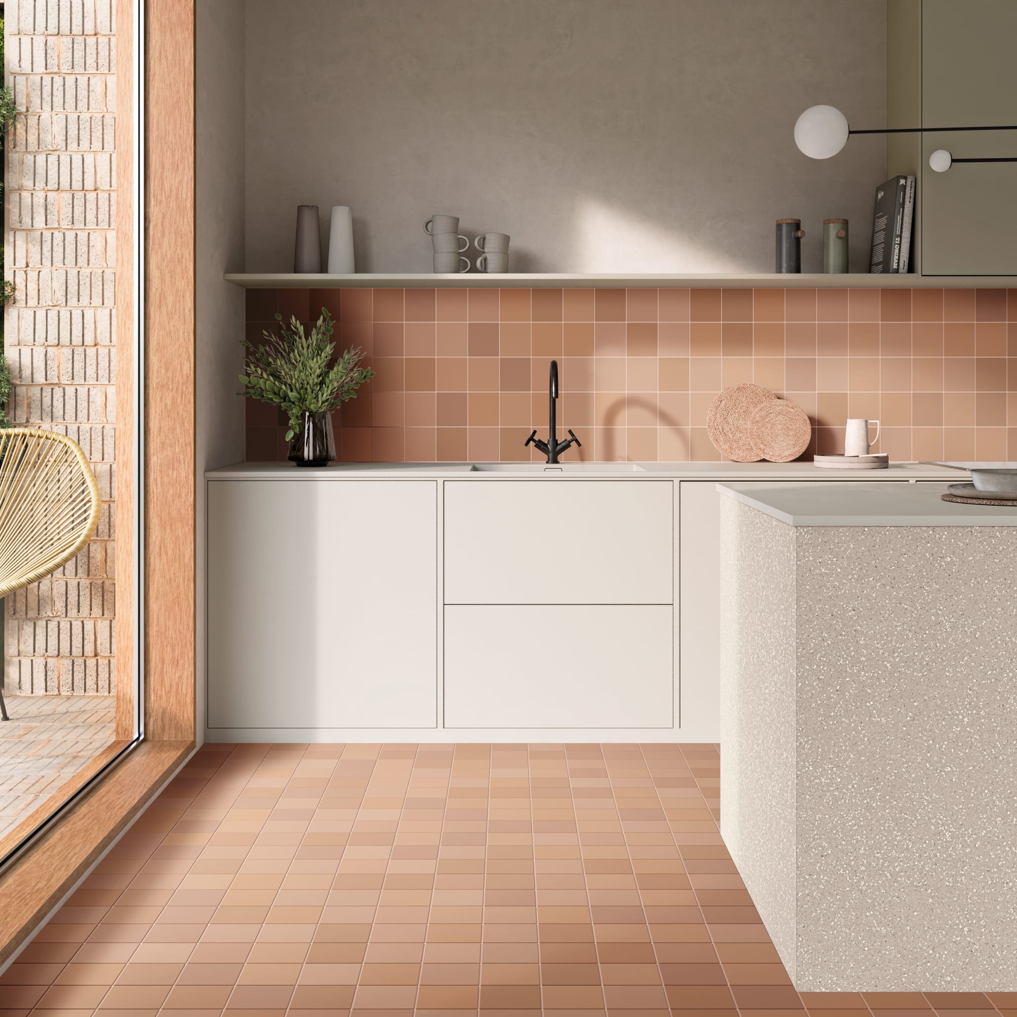 Carrelage effet Zellige Terracotta 12,3x12,3x0,87 cm Cubriel - Sol et mur intérieur