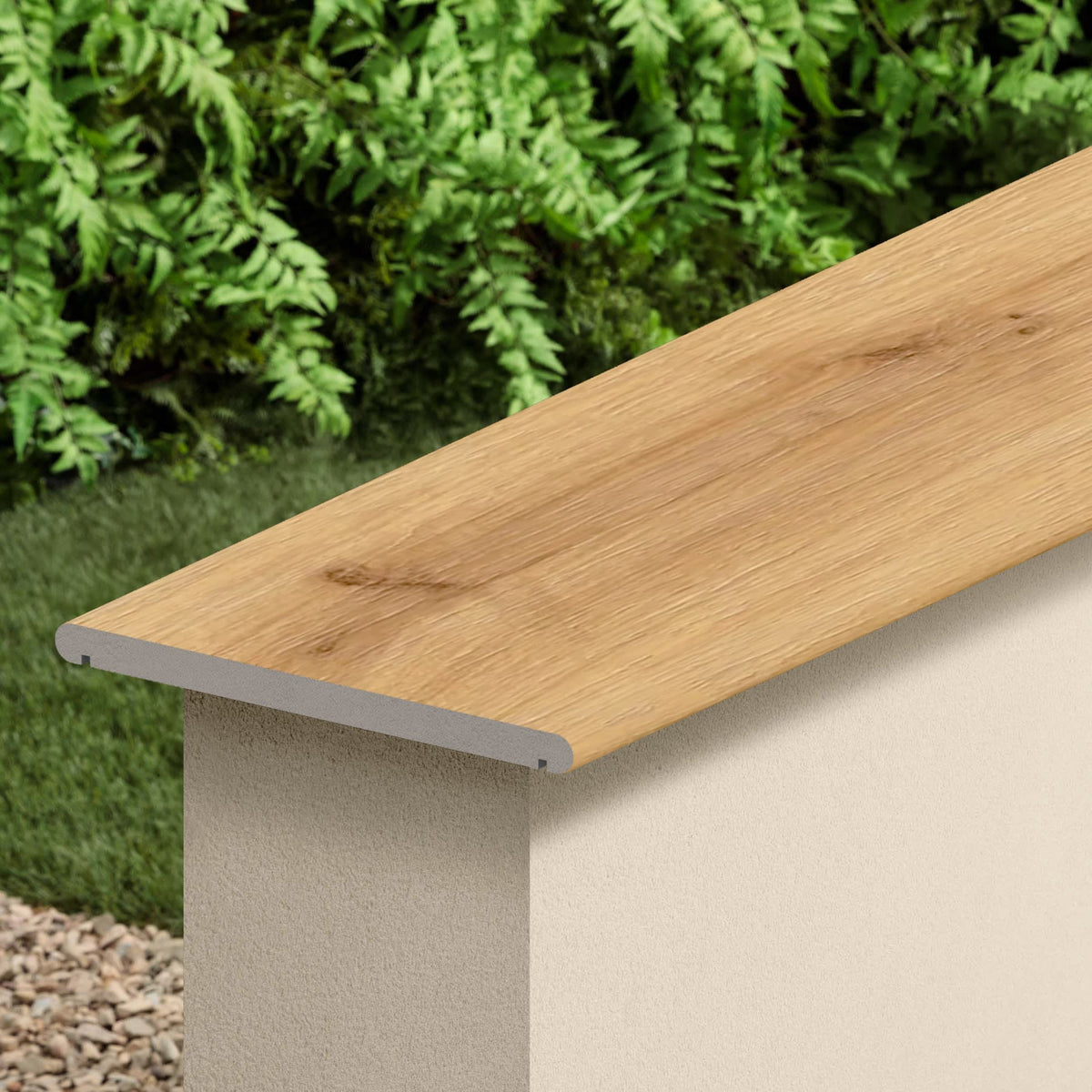 Couvertine effet Bois Chêne Brun 120x30x2 cm Bord 1/2 Rond Double Larmier Bravino