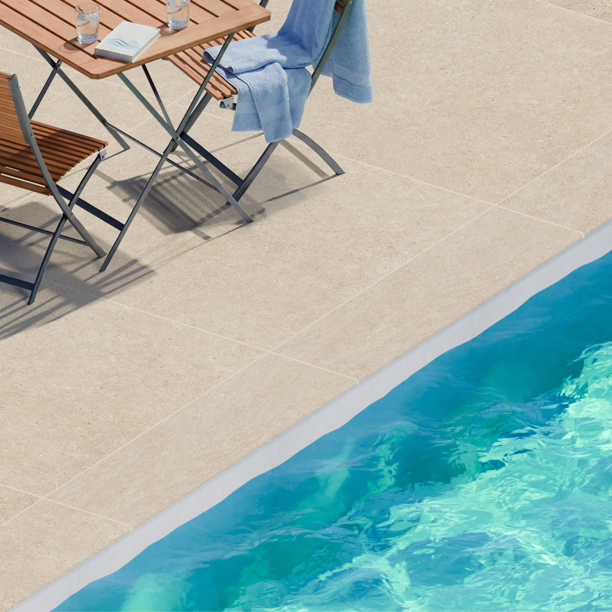Margelle de piscine effet Pierre Calcaire Beige Sable 120x33x2 cm Bord 1/2 Rond Domella