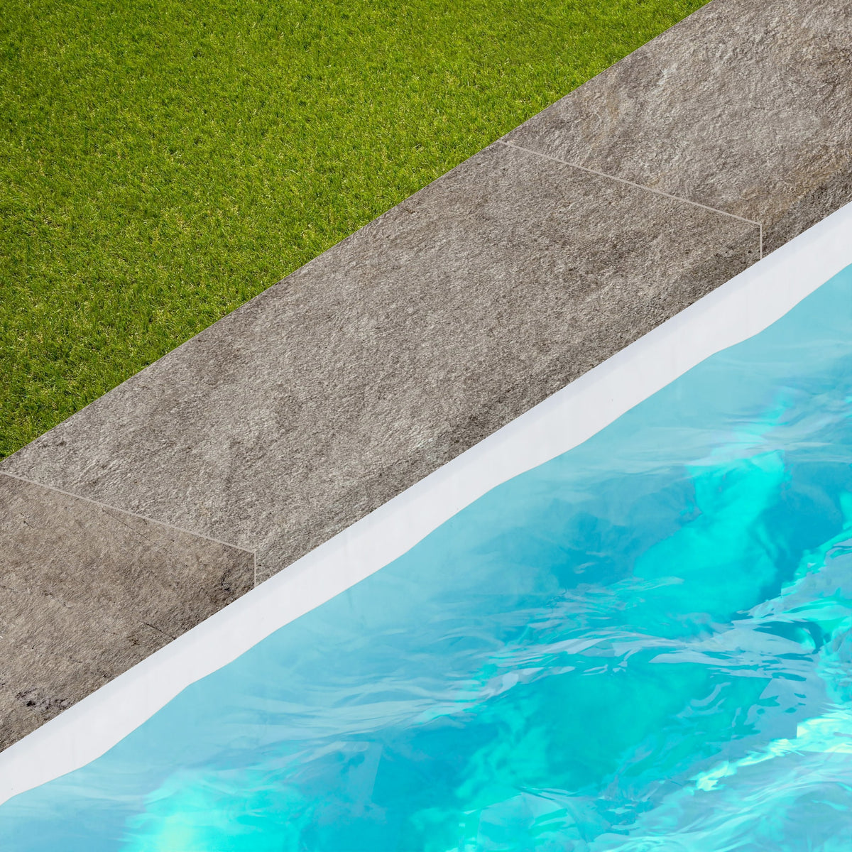 Margelle de piscine effet Pierre Quartzite Gris Roche 90x33x2 cm Bord Droit avec retombée Salvero