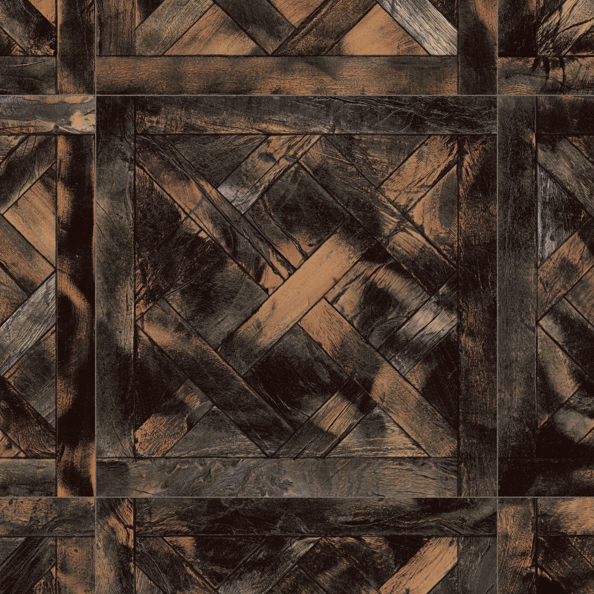 Carrelage Vintage effet Parquet Bois Noir Vieilli Versailles 45x45x0,95 cm Virelno - Sol intérieur