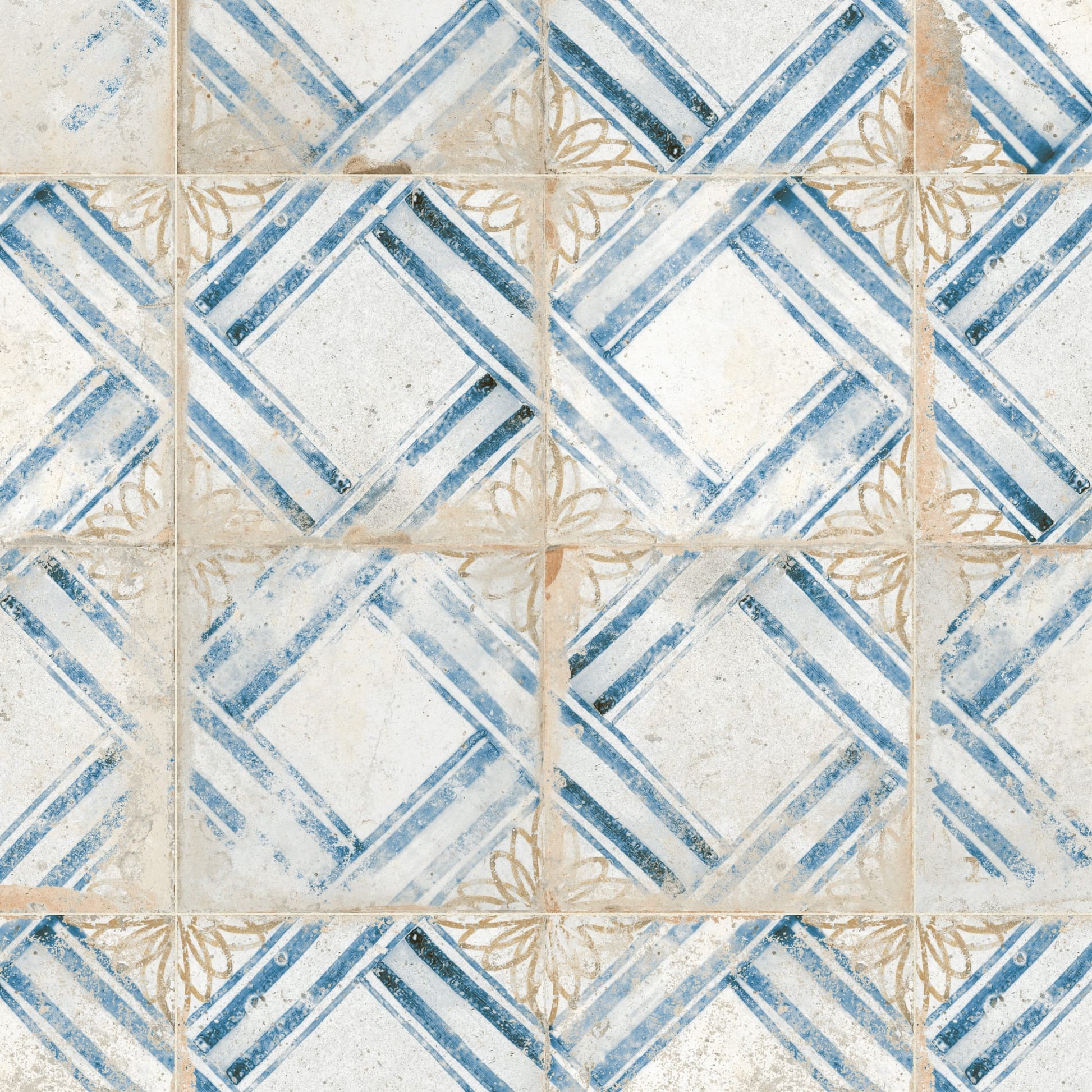 Carrelage Vintage effet Carreau ciment Bleu Numantia 45x45x0,95 cm Orlena - Sol et mur intérieur