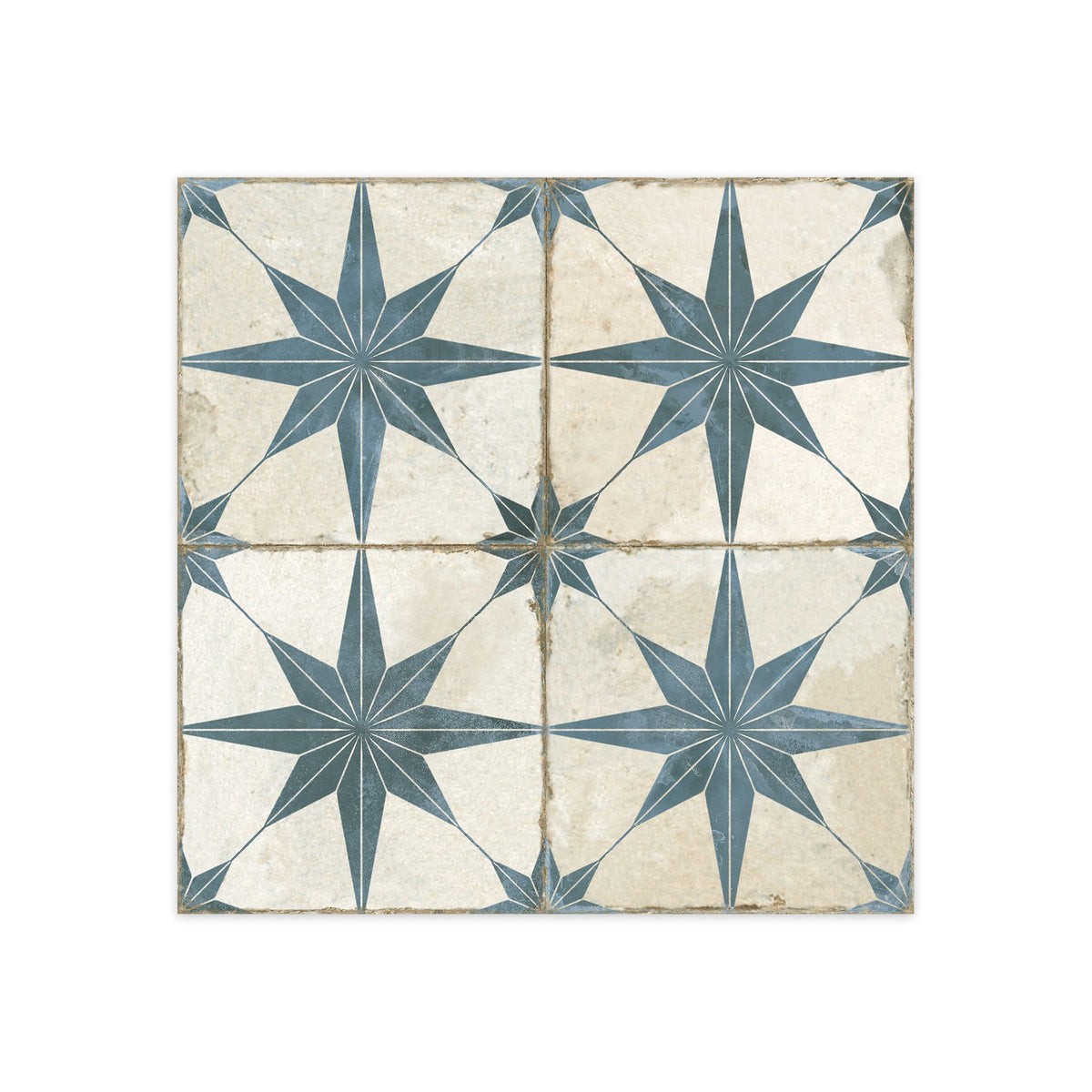 Carrelage Vintage effet Carreau ciment Etoile Bleue et Fond Blanc 45x45x0,95 cm Sparta - Sol et mur intérieur