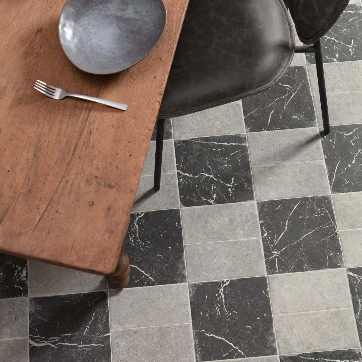 Carrelage Vintage effet Marbre Gris Noir 22,3x22,3x0,9 cm Palazzo - Sol et mur intérieur