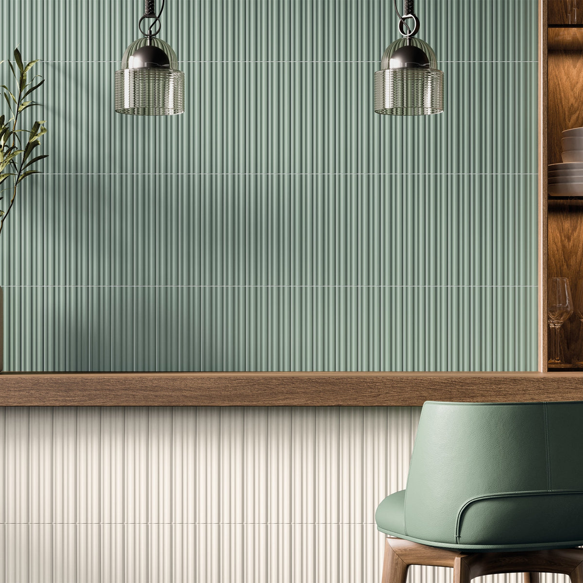 Carrelage 3D Vert 25x5x1,2 cm Iseron - Mur intérieur