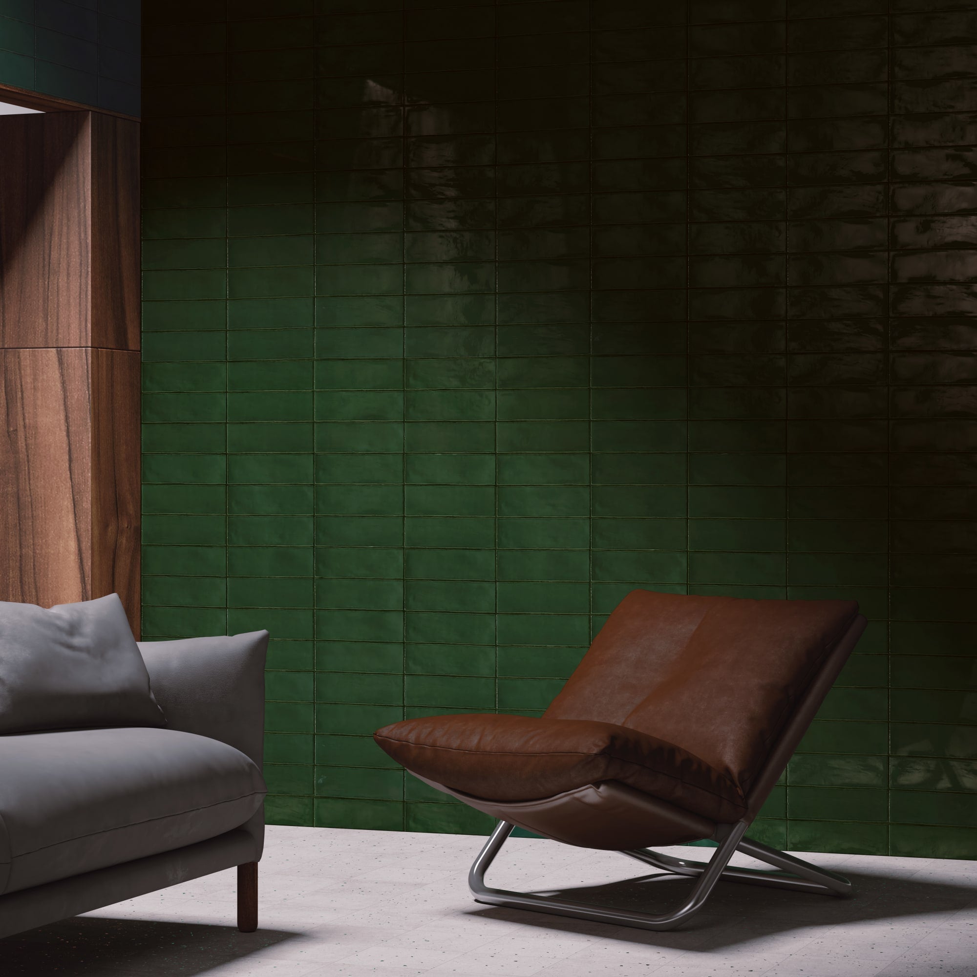 Carrelage effet Zellige Vert Profond 30x7,5x0,82 cm Brillant Novaril - Mur intérieur