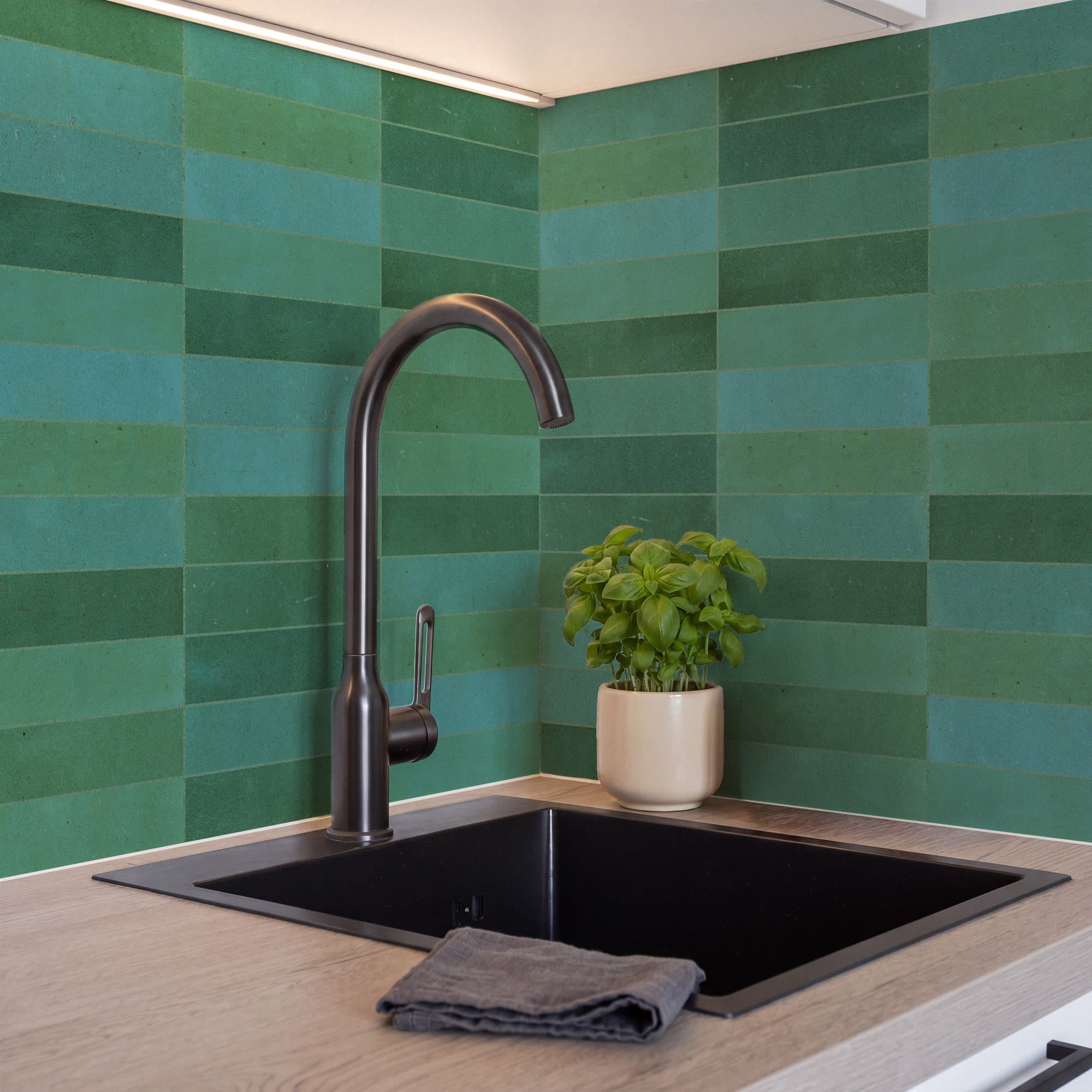Carrelage effet Zellige Vert 20x6,5x0,85 cm Mat Serinor - Mur intérieur