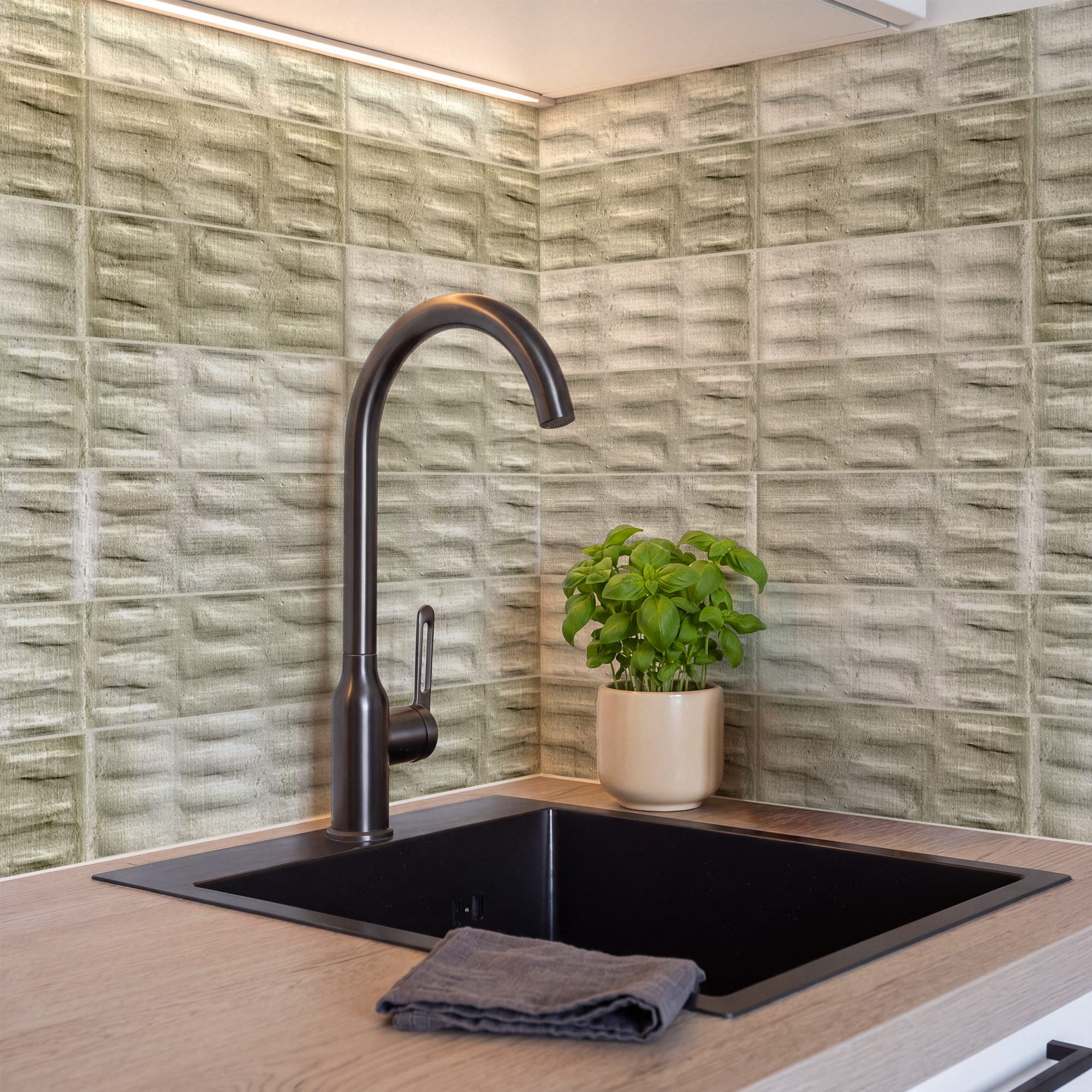 Carrelage effet Zellige 3D Vert Seed 24,6x6x0,85 cm Azurel - Sol et mur intérieur