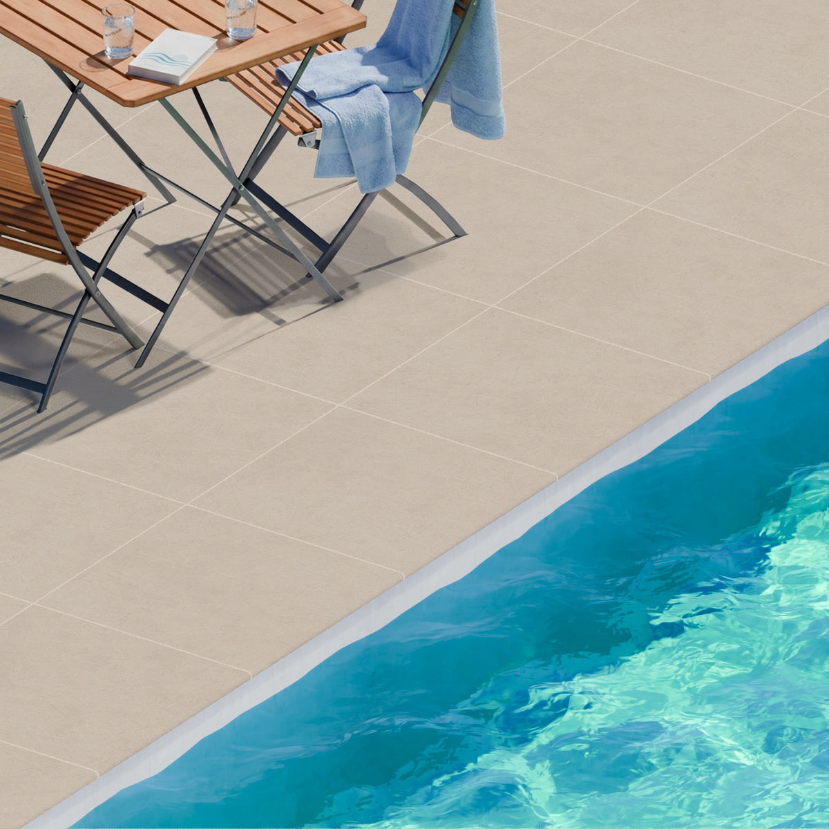 Margelle de piscine effet Béton Grège 60x60x2 cm Bord 1/2 Rond Benzaro