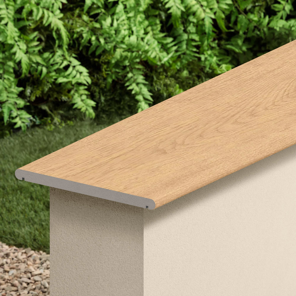 Couvertine effet Bois Chêne Clair Rustic 120x30x2 cm Bord 1/2 Rond Double Larmier Forenza