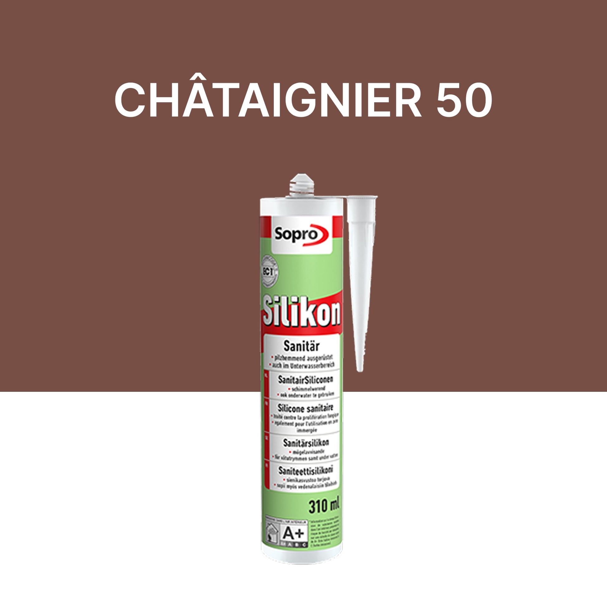 Mastic silicone spécial piscine - Châtaignier 50 - 310 ml