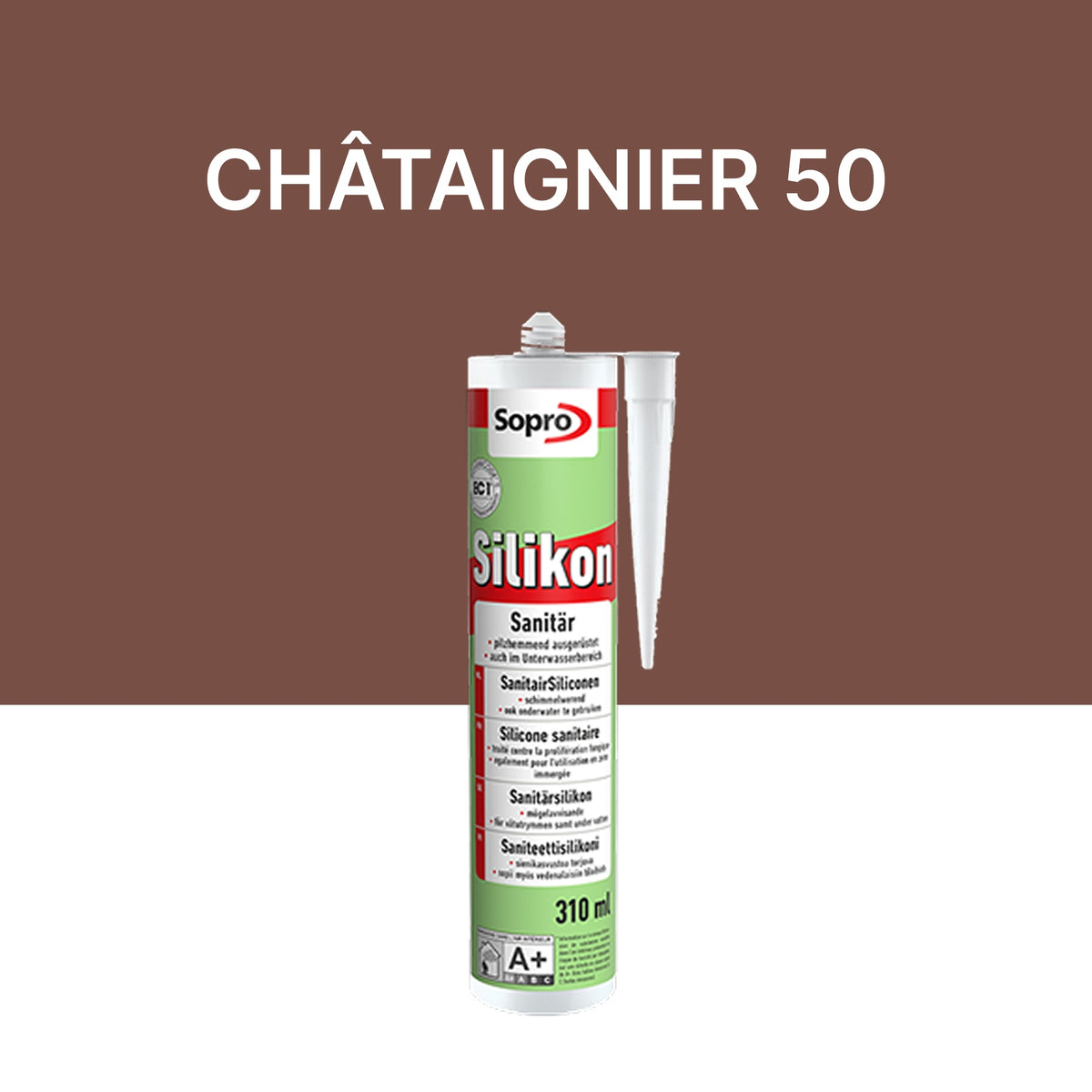 Mastic silicone spécial piscine - Châtaignier 50 - 310 ml