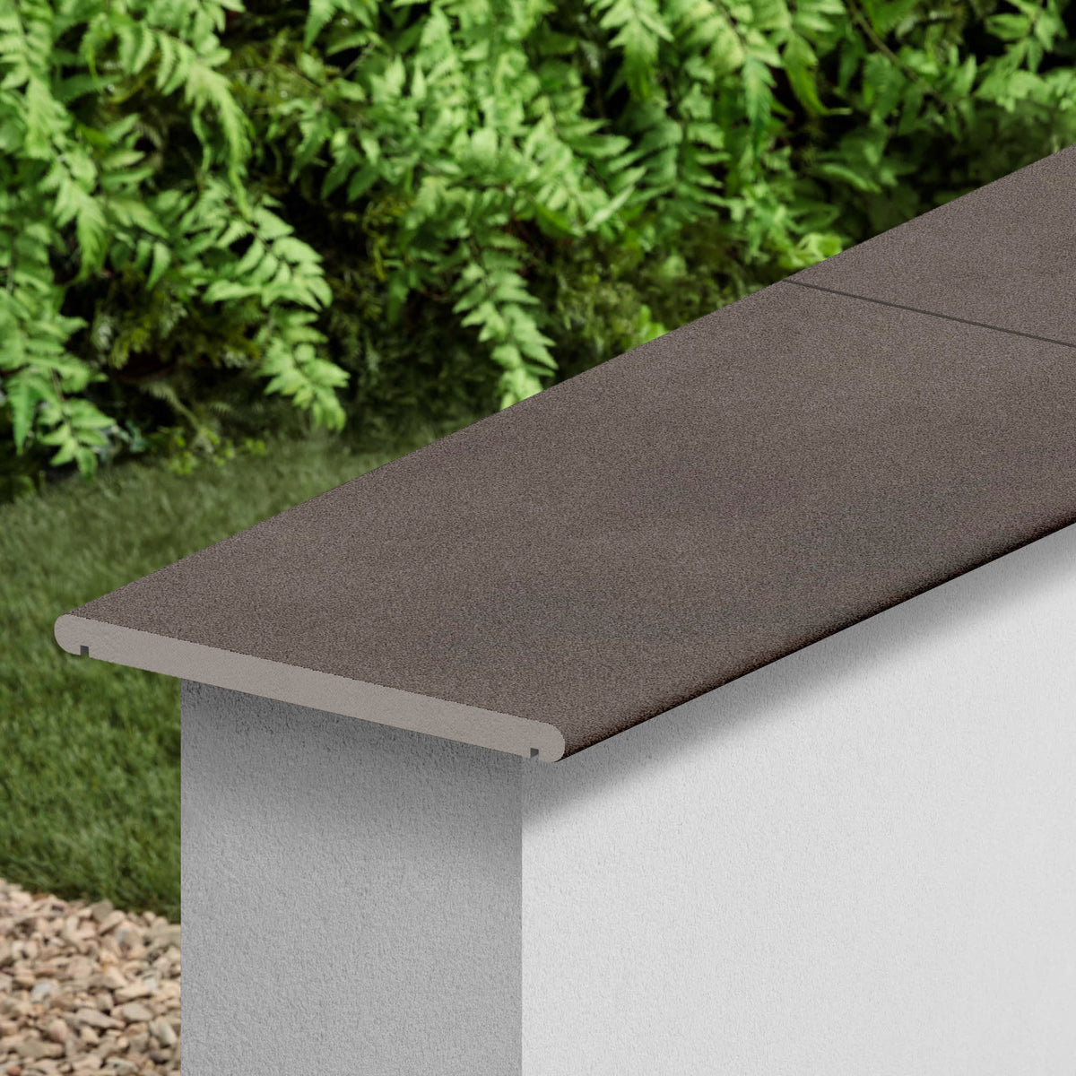 Couvertine effet Béton Brun Cuir 60x30x2 cm Bord 1/2 Rond Double Larmier Vetrano