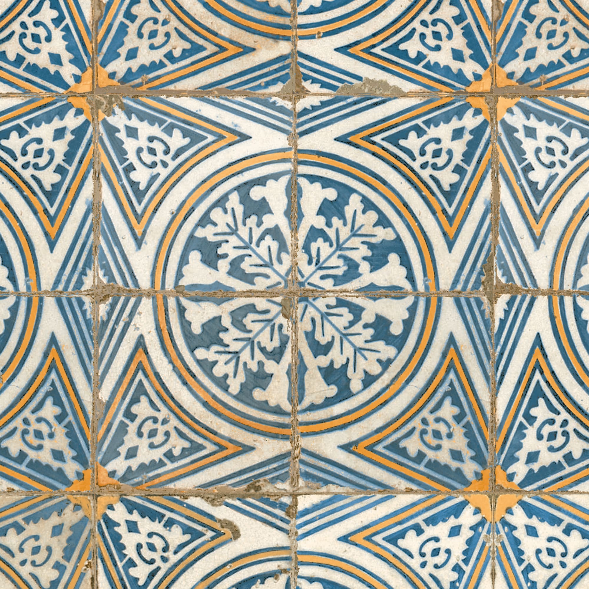 Carrelage Vintage effet Carreau ciment Bleu Delos 45x45x0,95 cm Azoria - Sol et mur intérieur