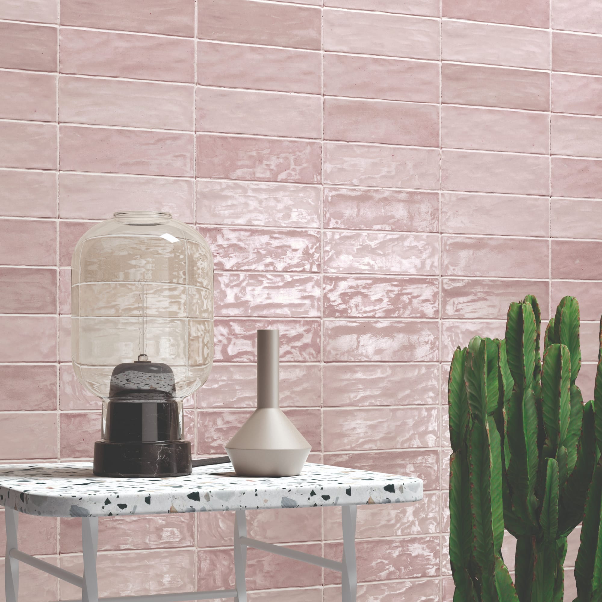 Carrelage effet Zellige Rose 20x6,5x0,85 cm Brillant Orisel - Mur intérieur