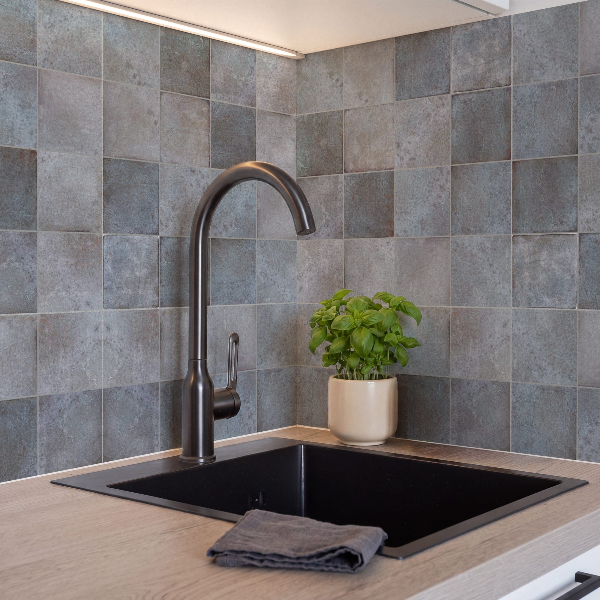 Carrelage effet Zellige Gris 10x10x0,85 cm Caldero - Mur intérieur
