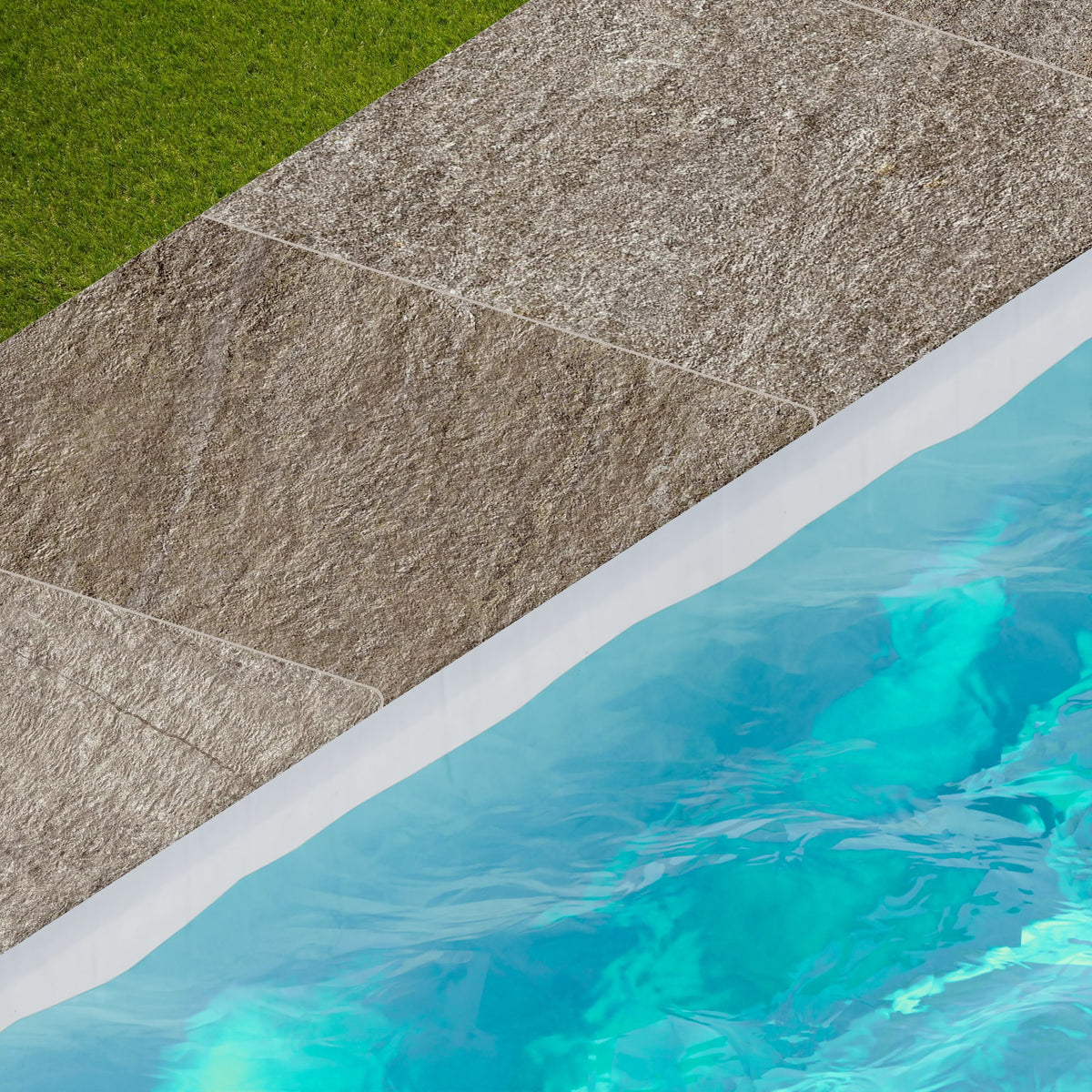 Margelle de piscine effet Pierre Quartzite Gris Roche 60x60x2 cm Bord 1/2 Rond Salvero