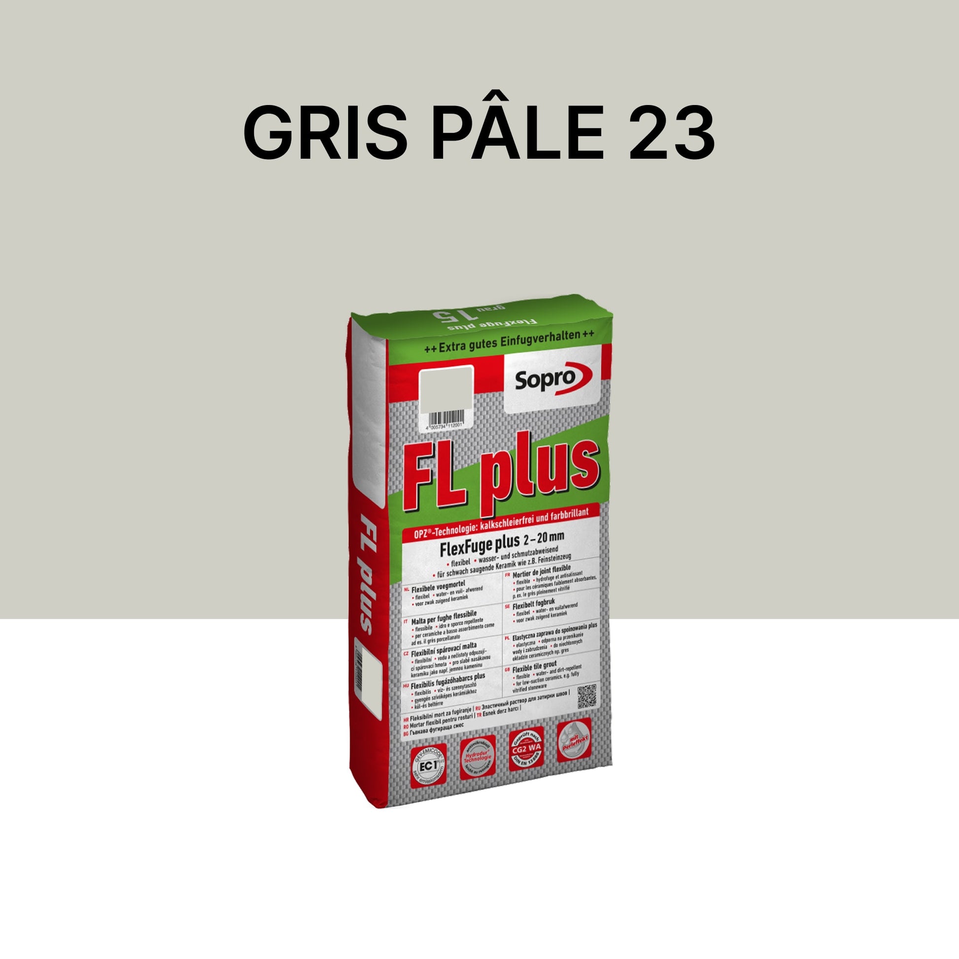 Joint carrelage intérieur et extérieur - 2 à 20 mm - Gris pâle 23 - Sopro FL plus - 5 kg