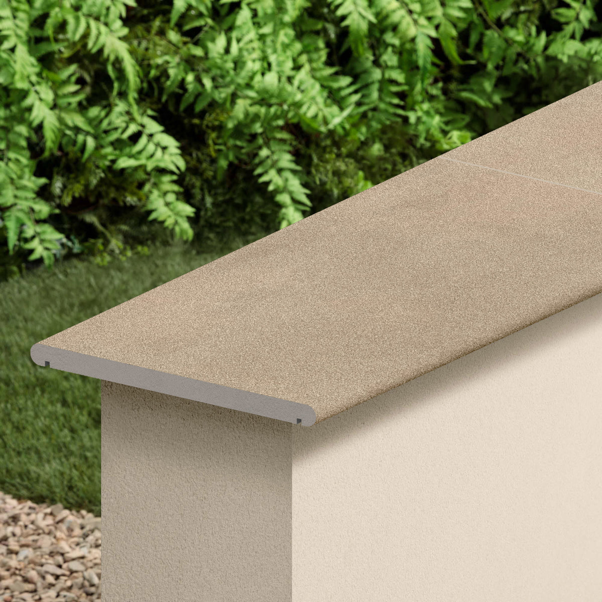 Couvertine effet Béton Beige Terre 60x30x2 cm Bord 1/2 Rond Double Larmier Vetrano