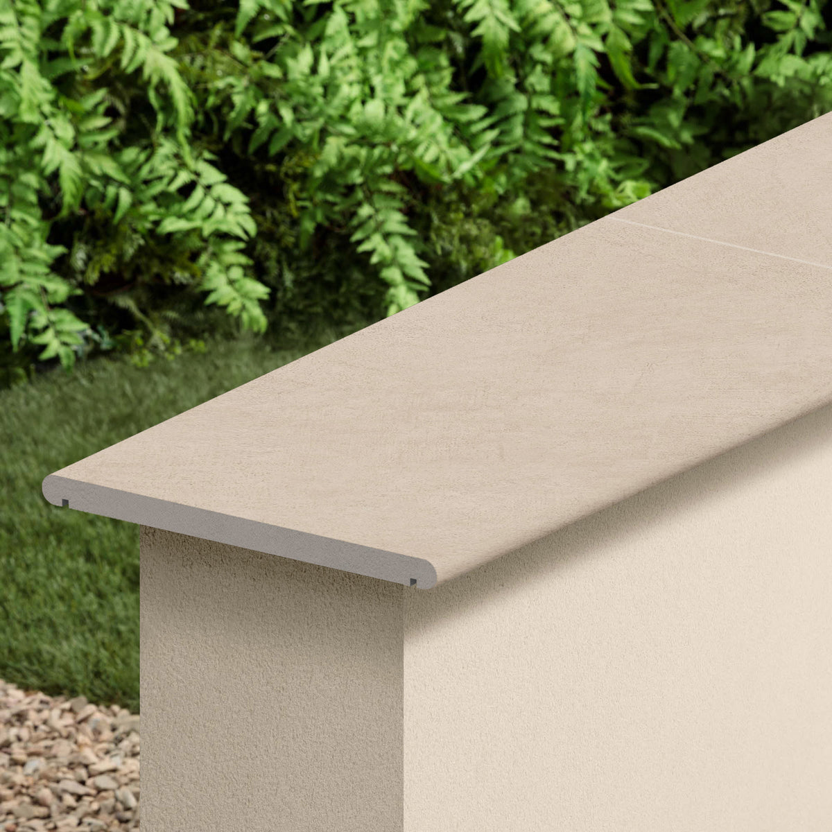 Couvertine effet Béton Grège 60x30x2 cm Bord 1/2 Rond Double Larmier Benzaro