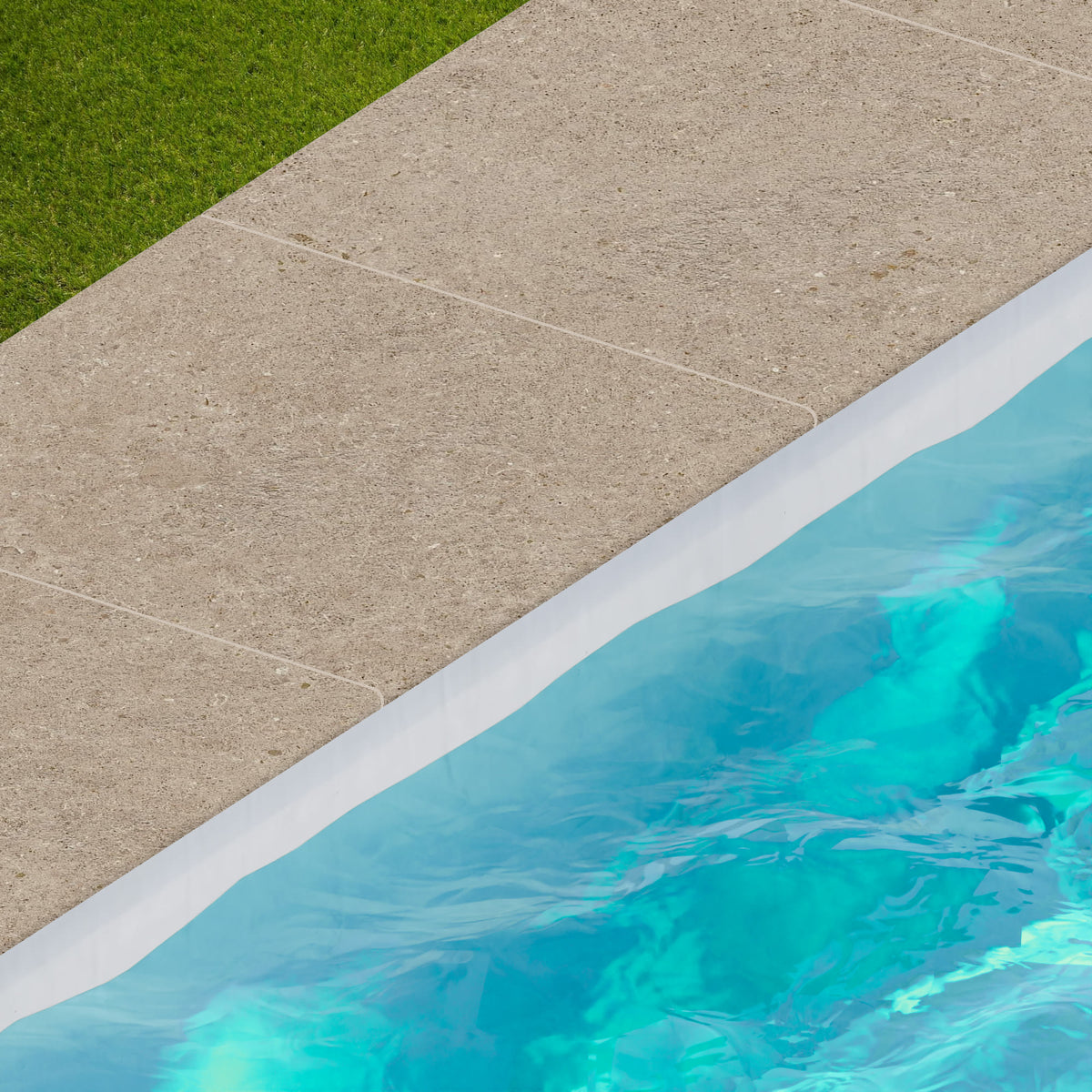 Margelle de piscine effet Pierre Calcaire Grège 60x60x2 cm Bord 1/2 Rond Domella