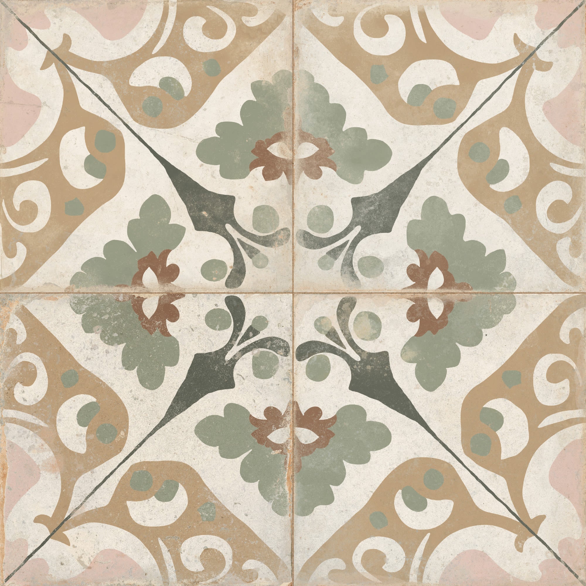 Carrelage Vintage effet Carreau ciment Argile 22,3x22,3x0,9 cm Virelia - Sol et mur intérieur