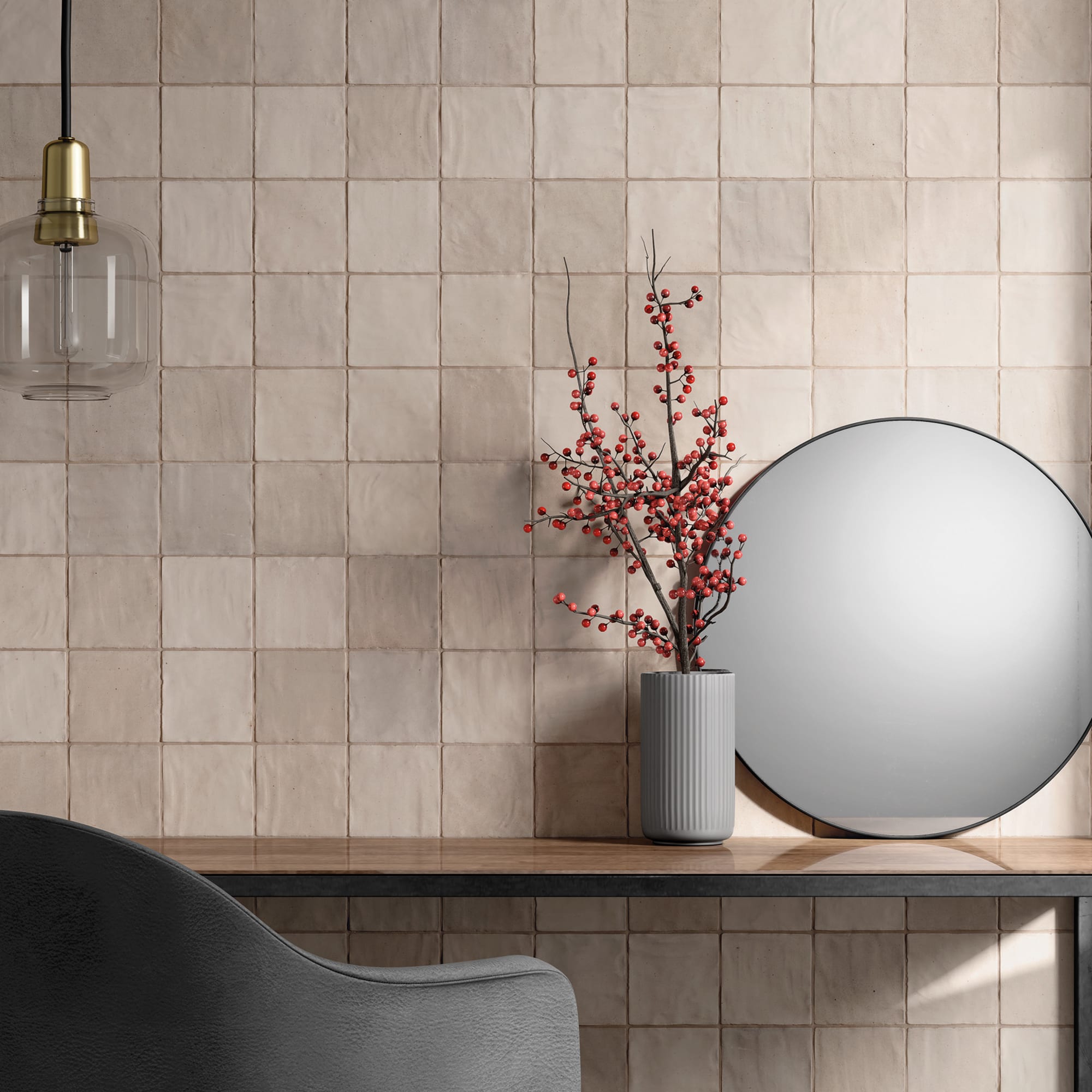 Carrelage effet Zellige Beige 10x10x0,85 cm Mat Serinor - Mur intérieur