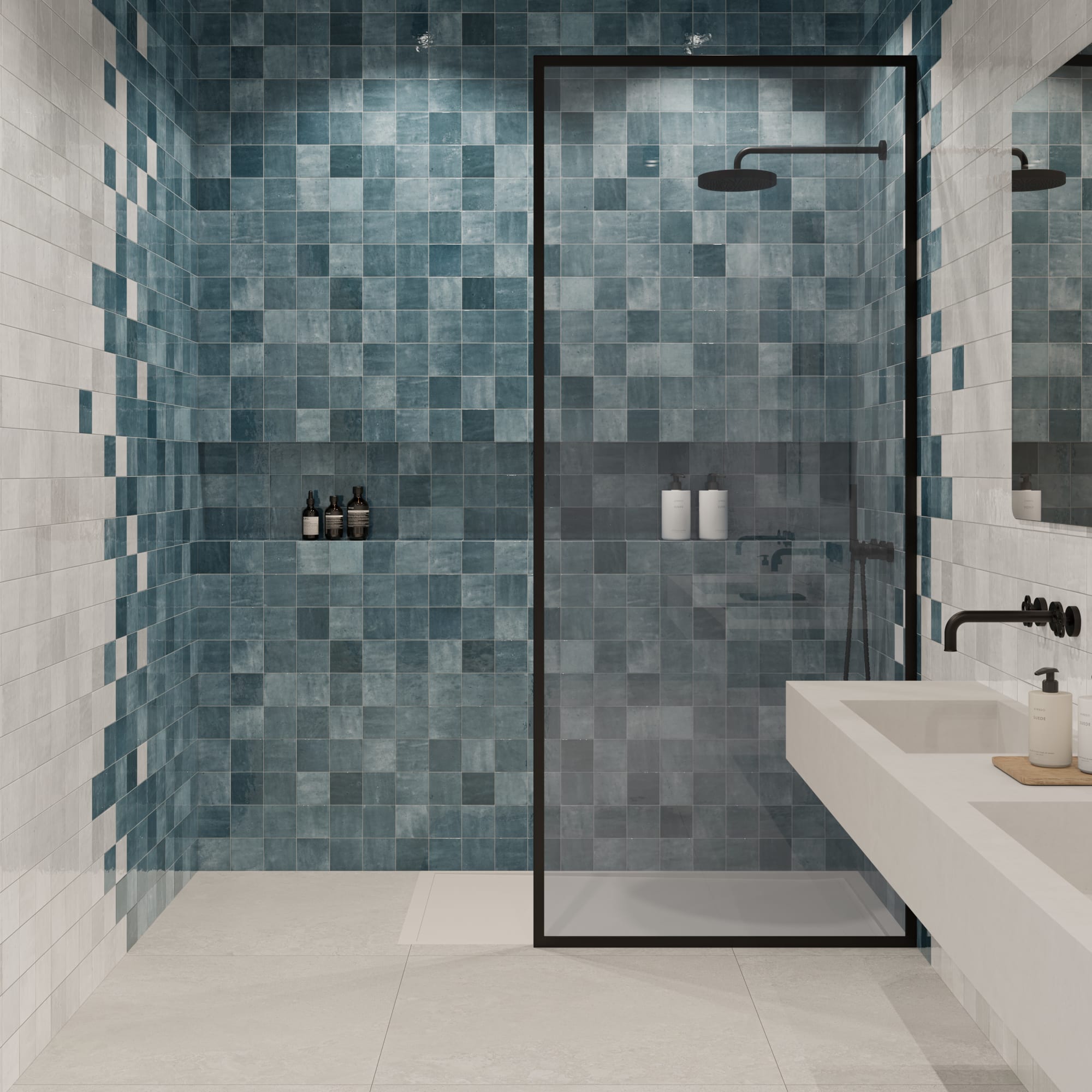 Carrelage effet Zellige Bleu Océan 10,7x10,7x0,85 cm Samorel - Mur intérieur